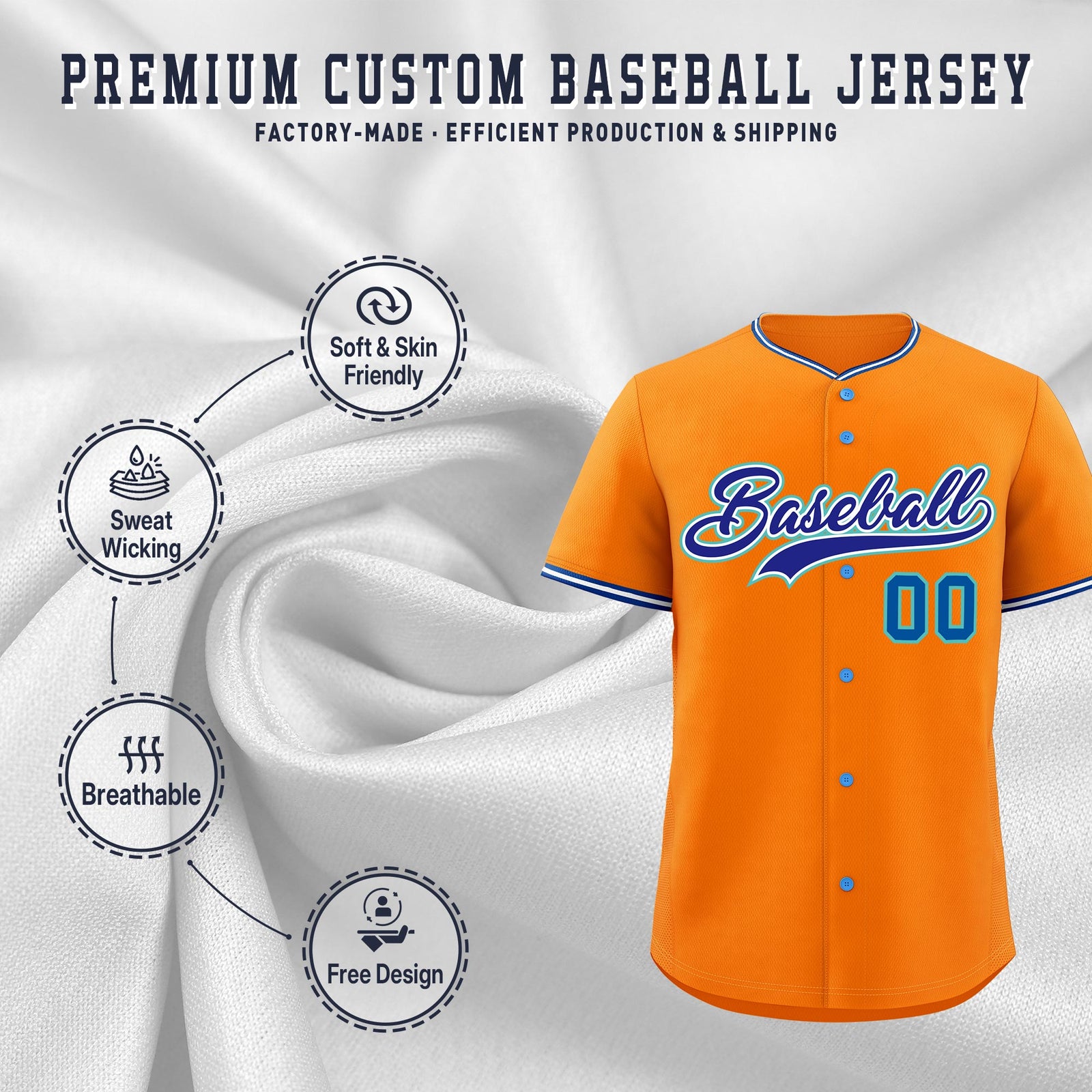 Custom Orange White Royal Classic Style Stitched Sports Uniform For Men Women Youth Personalized Lightweight Baseball Jersey| KXKSHOP