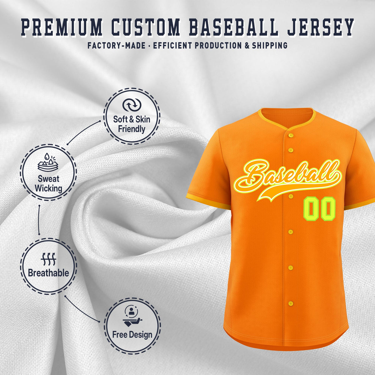 Custom Orange Yellow White Classic Style Stitched Sports Uniform For Men Women Youth Personalized Quick Dry Baseball Jersey| KXKSHOP