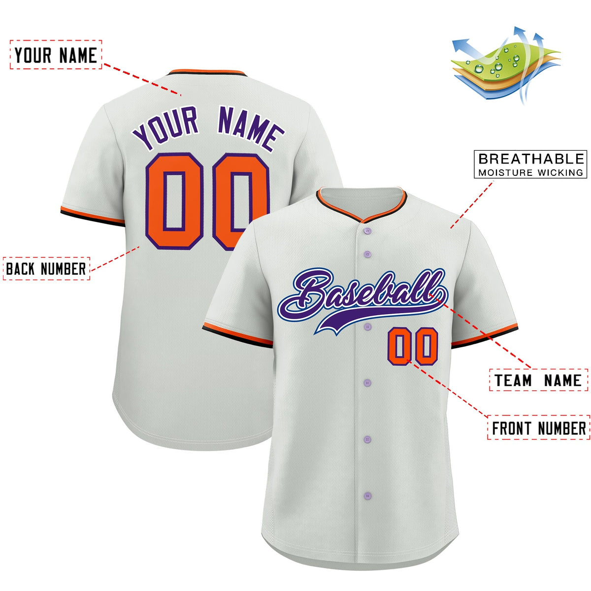 Custom Gray Black Purple Classic Style Stitched Sports Uniform For Men Women Youth Personalized Lightweight Baseball Jersey| KXKSHOP