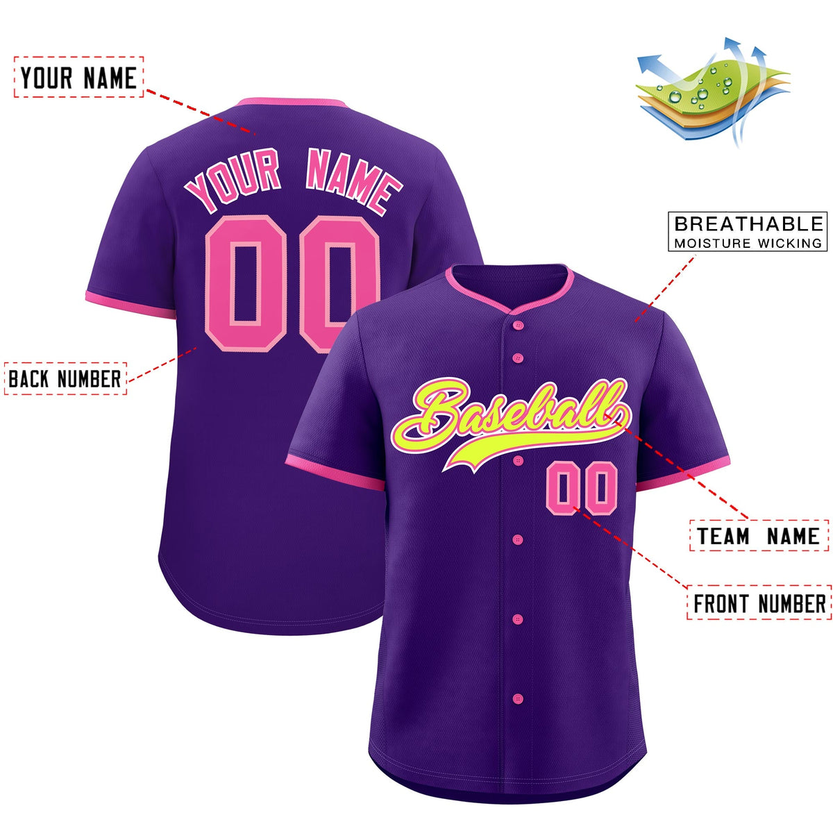 Custom Purple Rose Red Fluorescent Green Classic Style Stitched Sports Uniform For Men Women Youth Personalized Lightweight Baseball Jersey| KXKSHOP