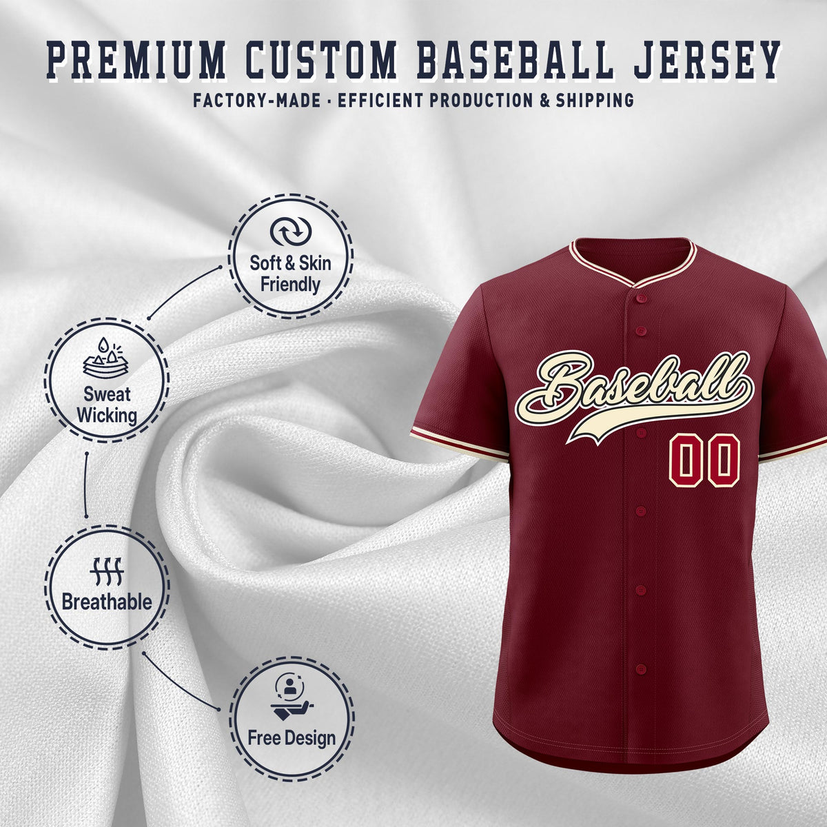 Custom Maroon Crimson Cream Classic Style Stitched Sports Uniform For Men Women Youth Personalized Lightweight Baseball Jersey| KXKSHOP