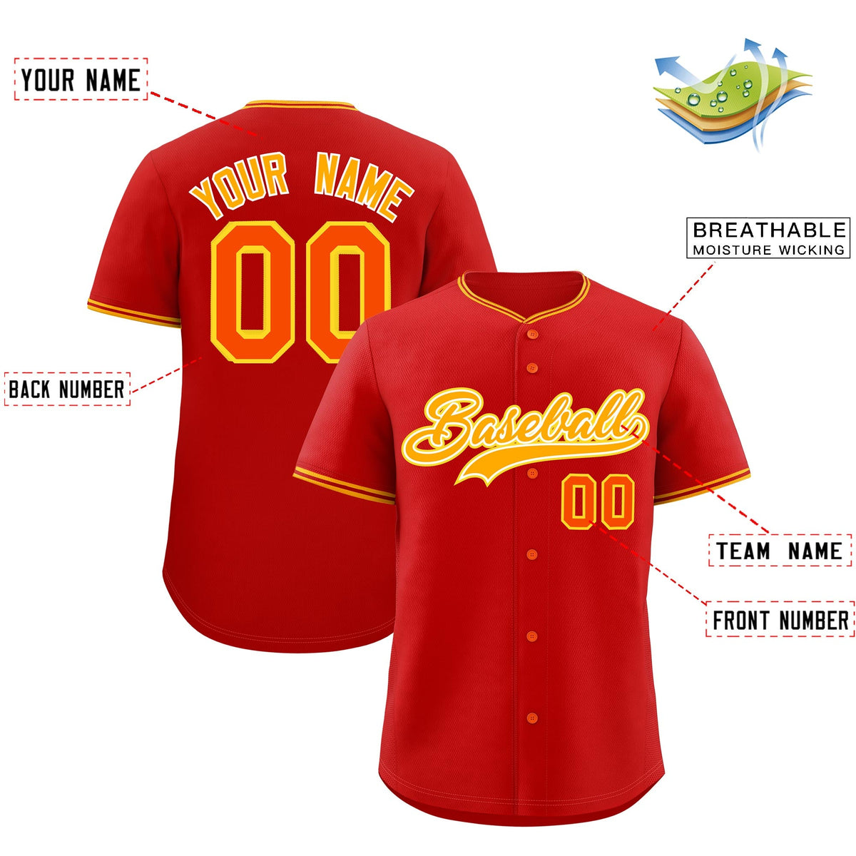 Custom Red Yellow White Classic Style Stitched Sports Uniform For Men Women Youth Personalized Quick Dry Baseball Jersey| KXKSHOP
