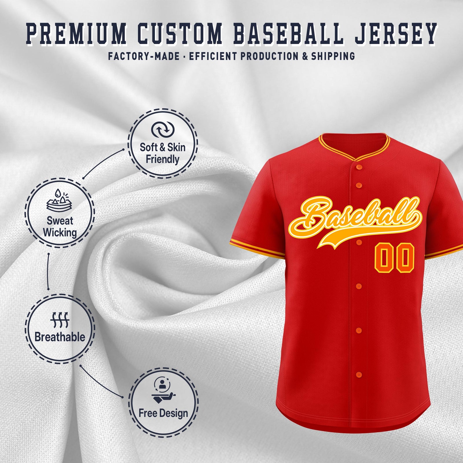 Custom Red Yellow White Classic Style Stitched Sports Uniform For Men Women Youth Personalized Quick Dry Baseball Jersey| KXKSHOP