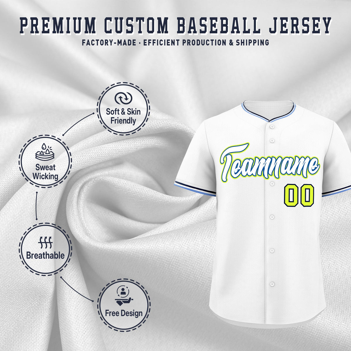 Custom White Navy Fluorescent Green Classic Style Stitched Sports Uniform For Men Women Youth Personalized Lightweight Baseball Jersey| KXKSHOP