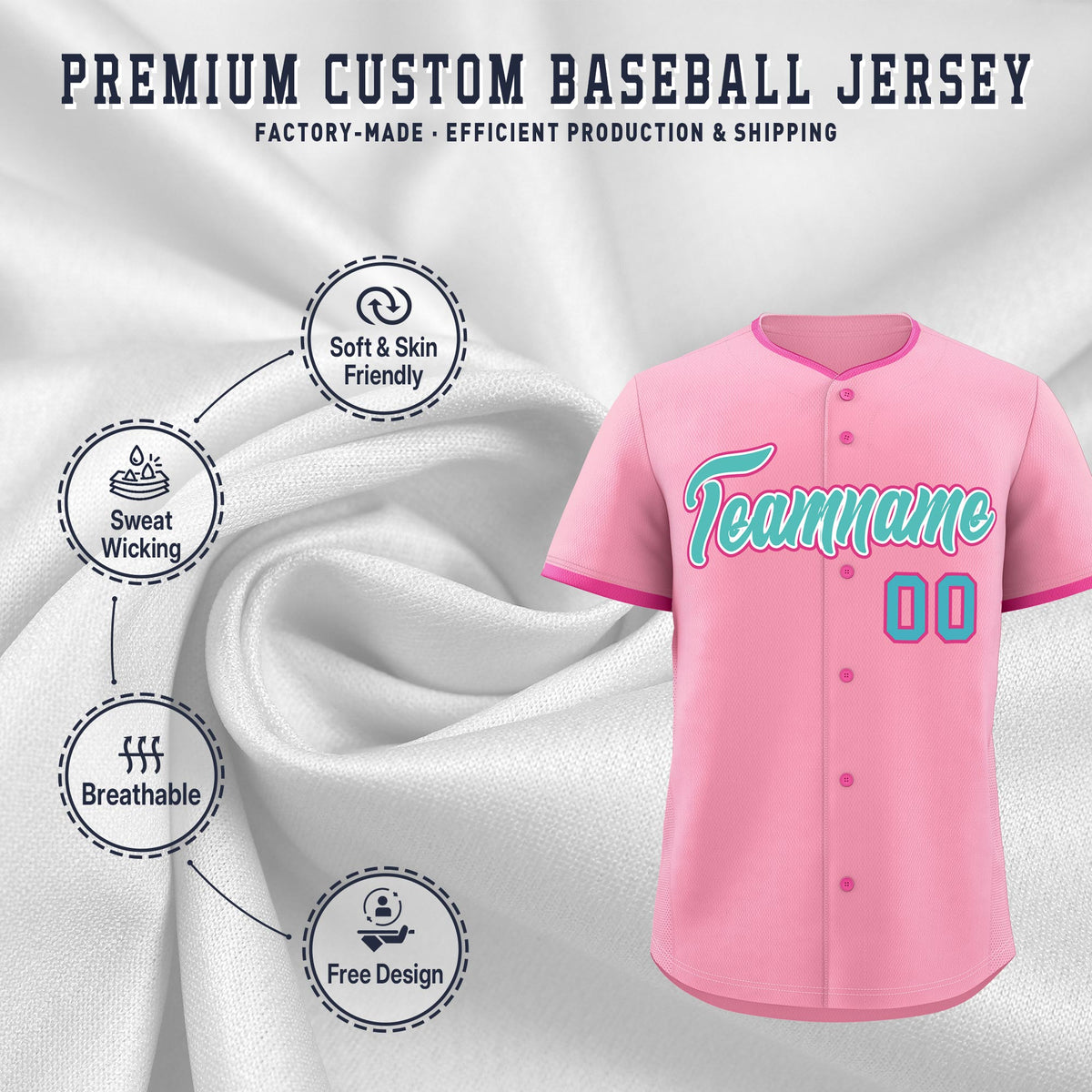 Custom Light Pink Rose Red Teal Classic Style Stitched Sports Uniform For Men Women Youth Personalized Quick Dry Baseball Jersey| KXKSHOP