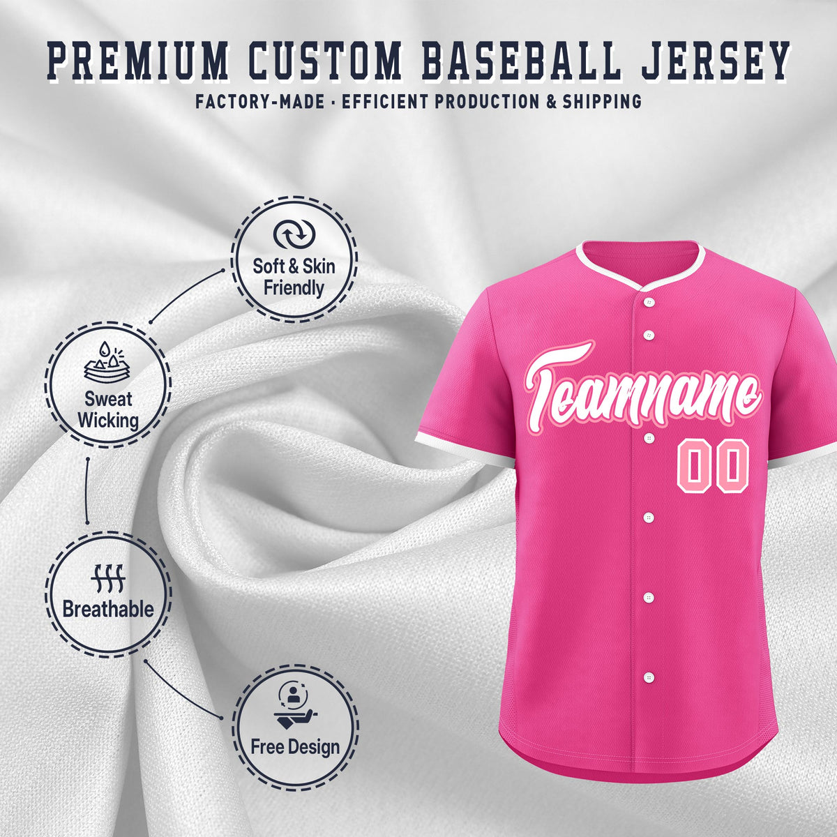 Custom Pink White Light Pink Classic Style Stitched Sports Uniform For Men Women Youth Personalized Lightweight Baseball Jersey| KXKSHOP
