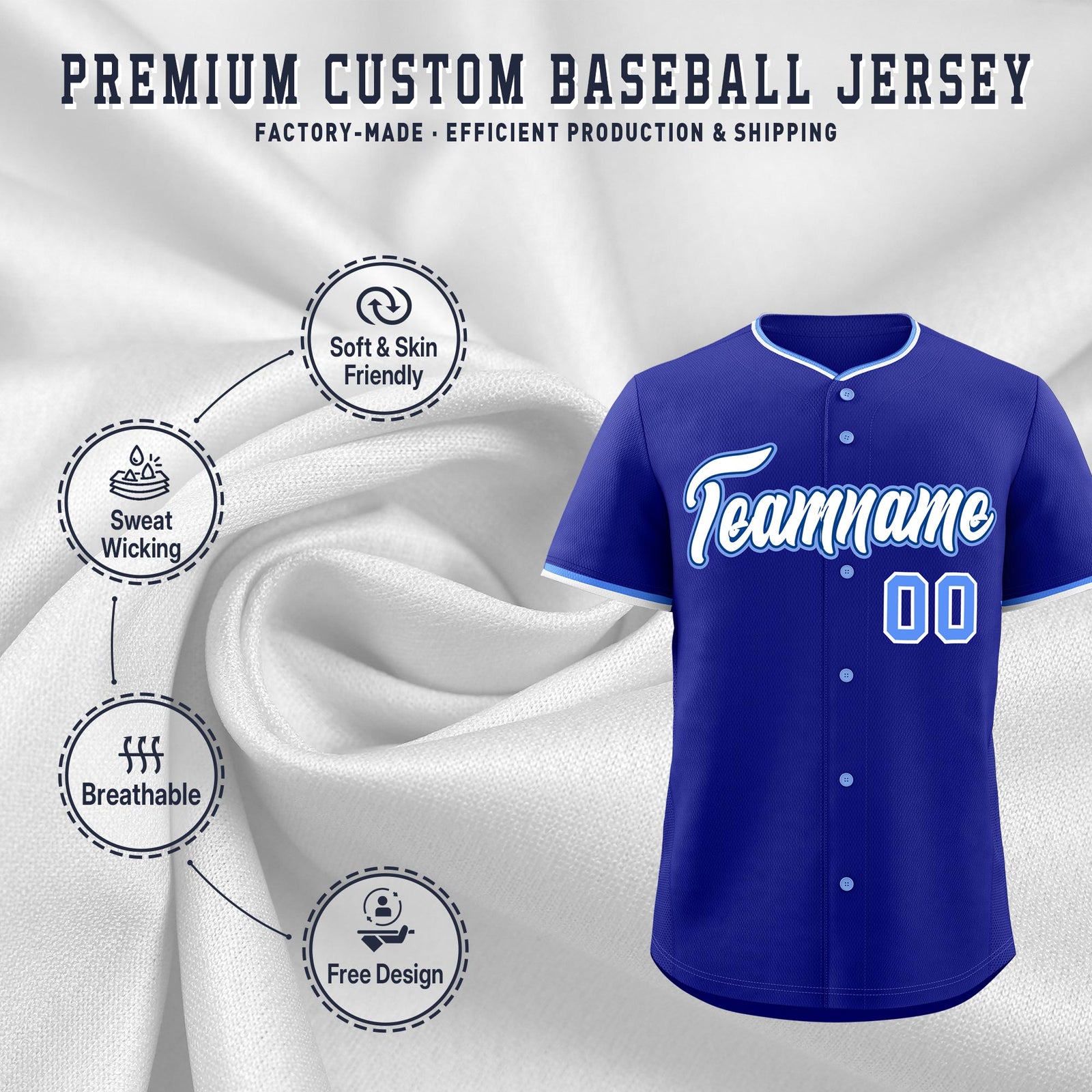 Custom Royal White Light Blue Classic Style Stitched Sports Uniform For Men Women Youth Personalized Lightweight Baseball Jersey| KXKSHOP