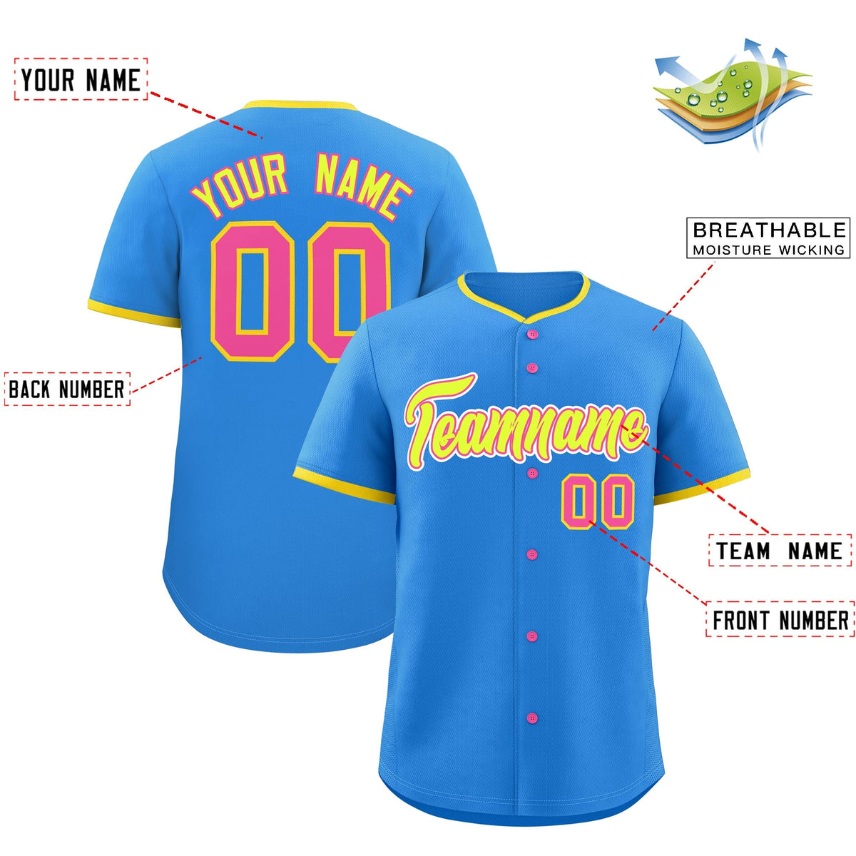 Custom Light Blue Fluorescent Green Pink Classic Style Stitched Sports Uniform For Men Women Youth Personalized Lightweight Baseball Jersey| KXKSHOP