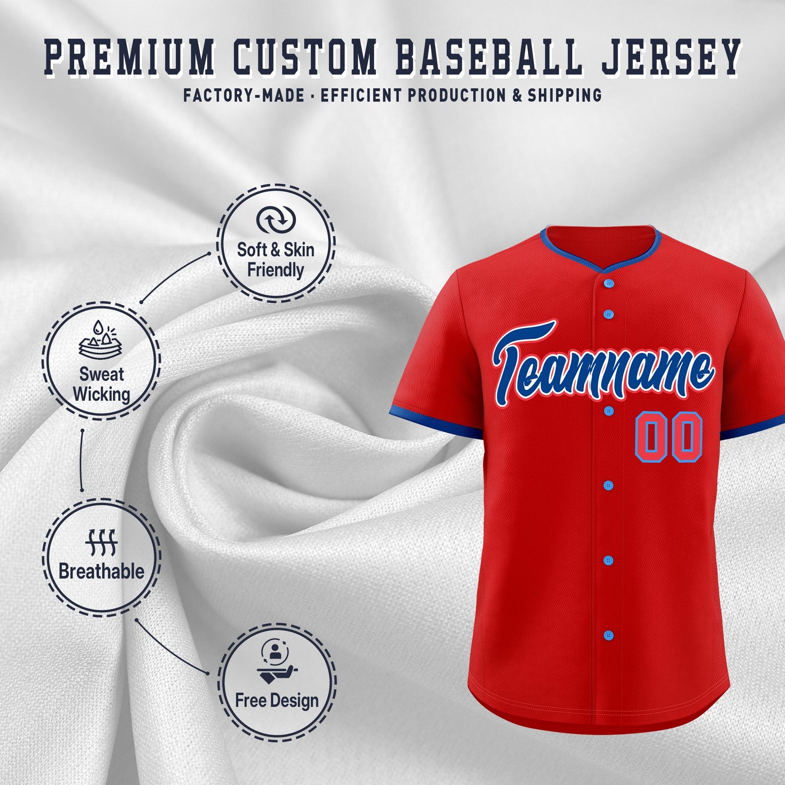 Custom Red Royal White Classic Style Stitched Sports Uniform For Men Women Youth Personalized Lightweight Baseball Jersey| KXKSHOP
