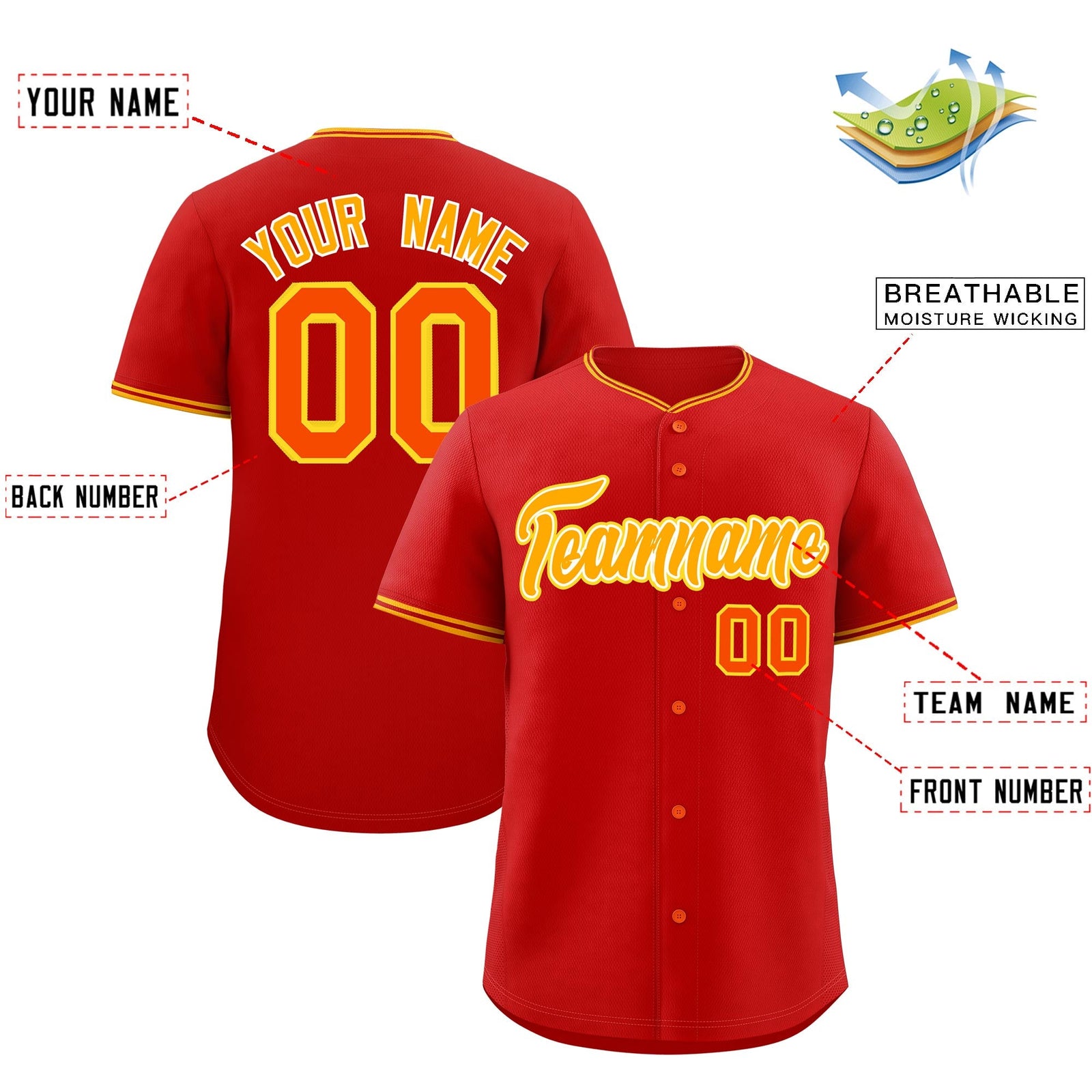 Custom Red Yellow White Classic Style Stitched Sports Uniform For Men Women Youth Personalized Quick Dry Baseball Jersey| KXKSHOP