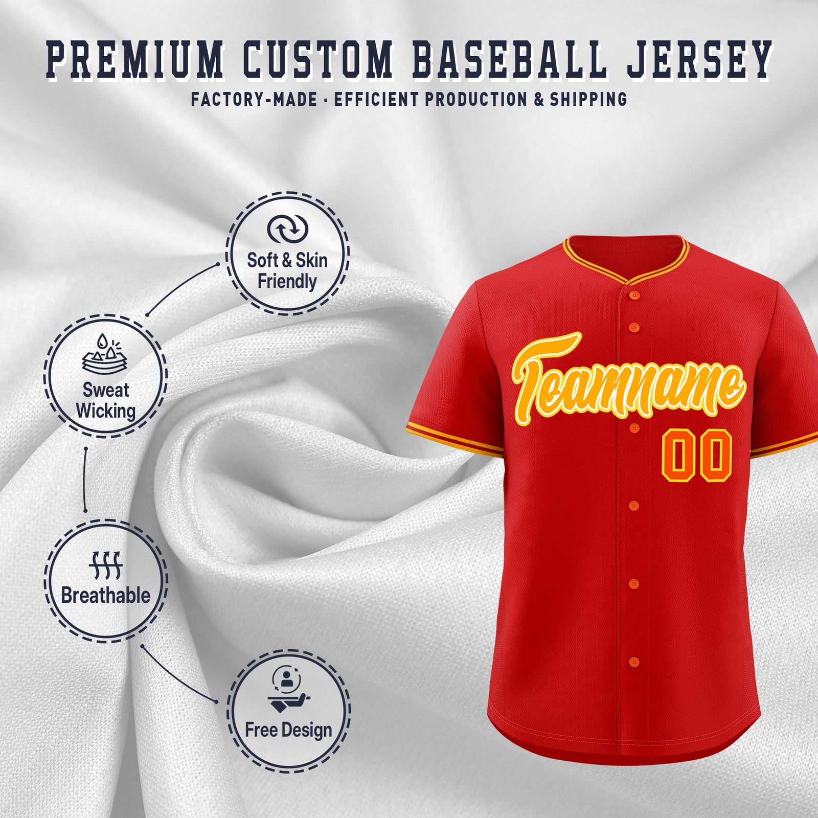 Custom Red Yellow White Classic Style Stitched Sports Uniform For Men Women Youth Personalized Quick Dry Baseball Jersey| KXKSHOP