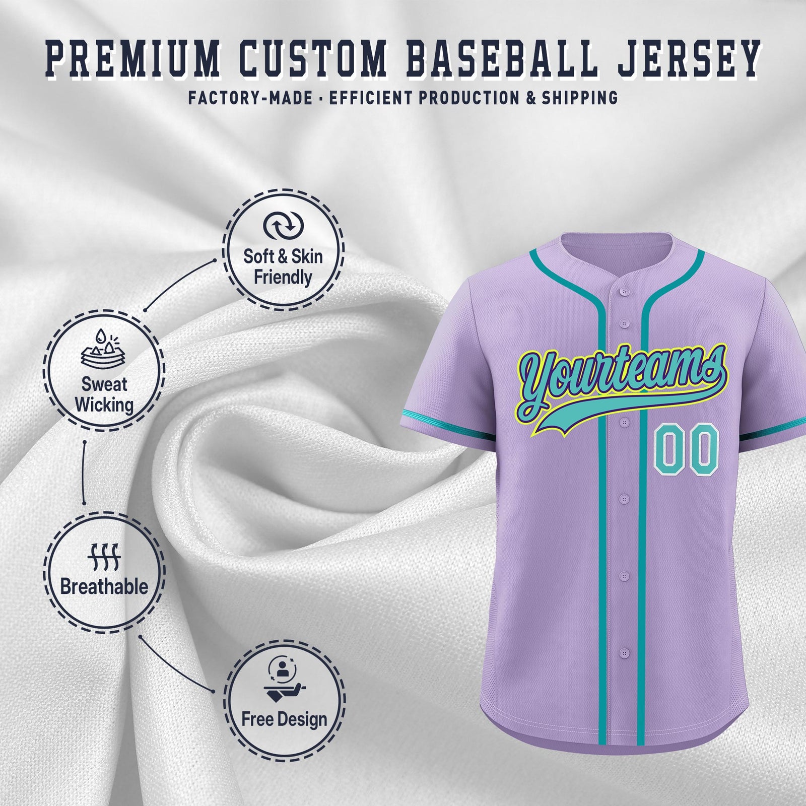 Custom Light Purple Classic Style Stitched Sports Uniform Personalized For Teams Quick Dry Baseball Jersey| KXKSHOP