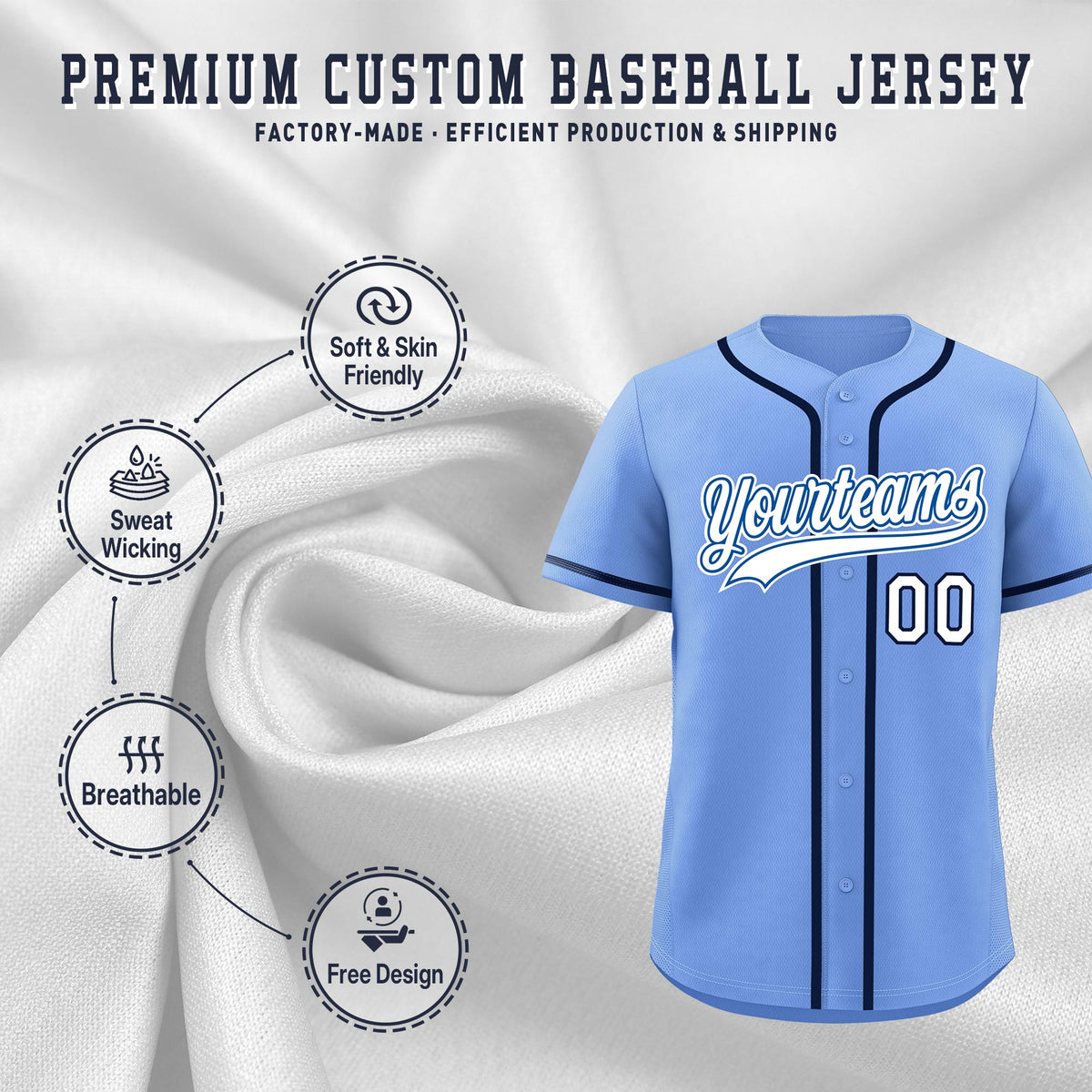 Custom Light Blue Classic Style Stitched Sports Uniform Personalized For Teams Quick Dry Baseball Jersey| KXKSHOP