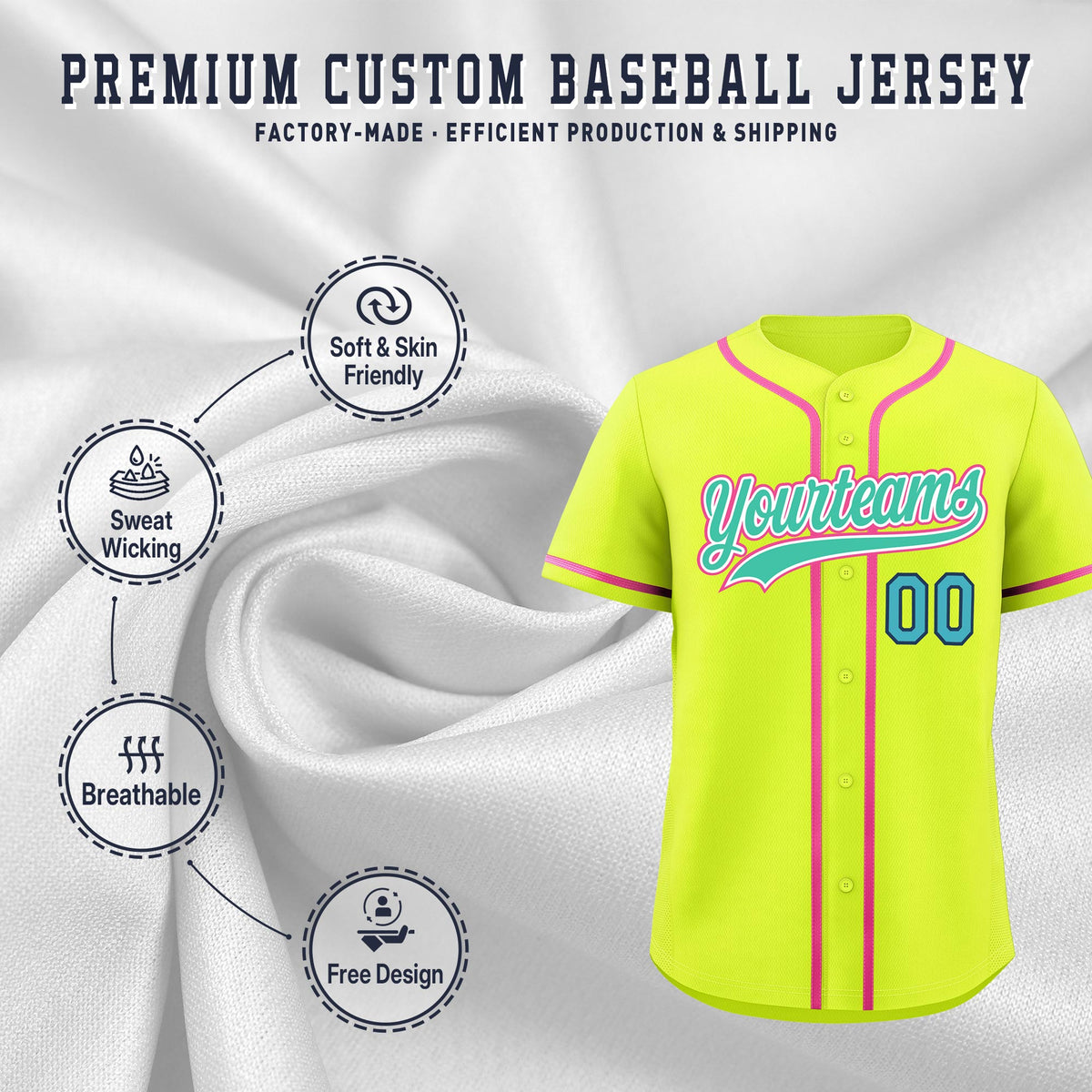 Custom Fluorescent Green Classic Style Stitched Sports Uniform Personalized For Teams Quick Dry Baseball Jersey| KXKSHOP