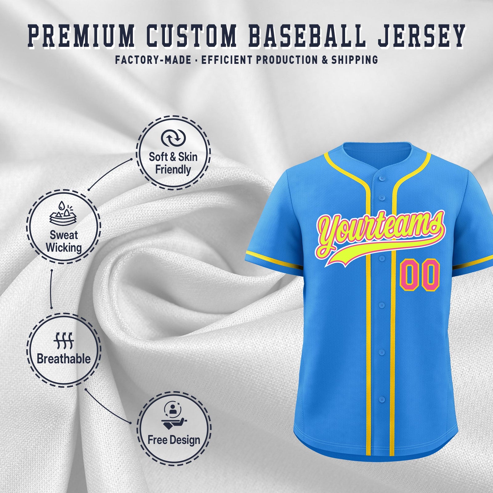 Custom Light Blue Classic Style Stitched Sports Uniform Personalized For Teams Quick Dry Baseball Jersey| KXKSHOP