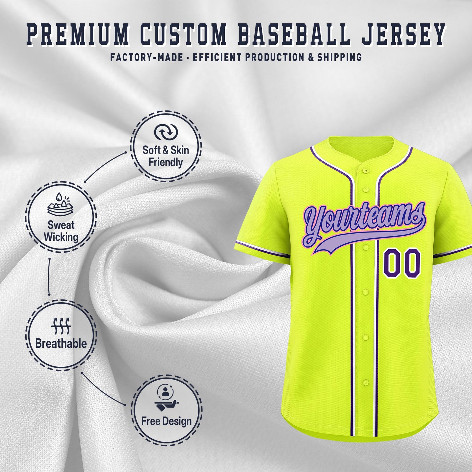 Custom Fluorescent Green Classic Style Stitched Sports Uniform Personalized For Teams Lightweight Baseball Jersey| KXKSHOP