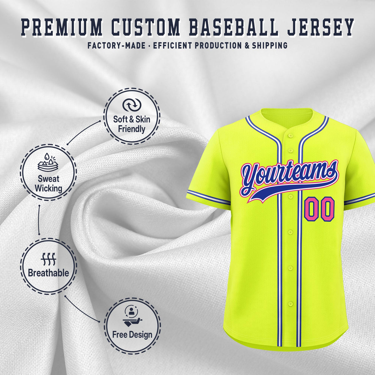 Custom Fluorescent Green Classic Style Stitched Sports Uniform Personalized For Teams Quick Dry Baseball Jersey| KXKSHOP