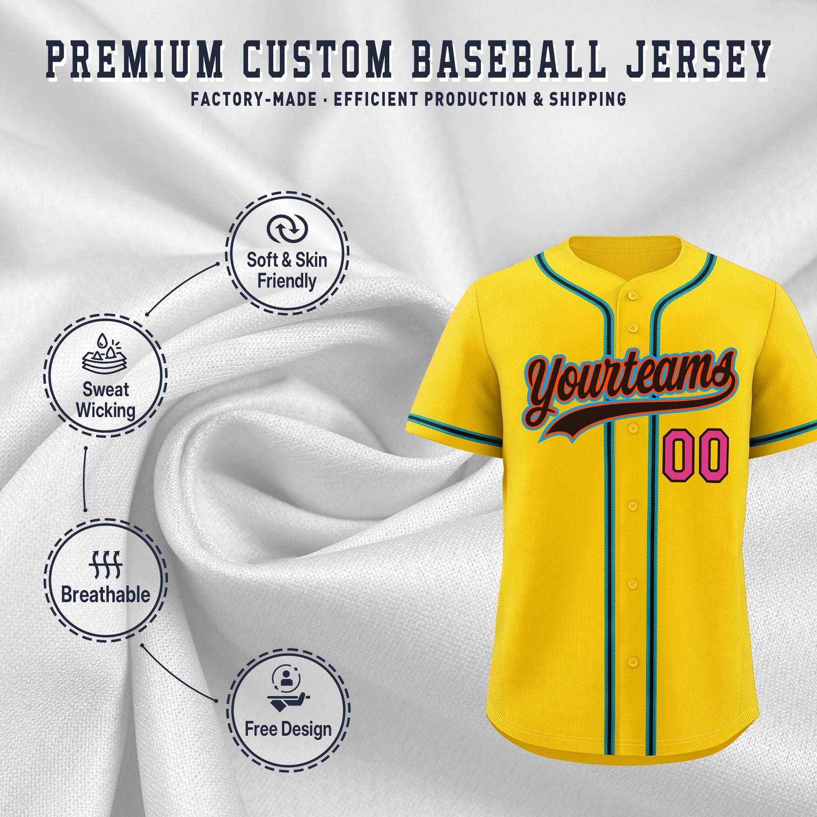 Custom Gold Classic Style Stitched Sports Uniform Personalized For Teams Quick Dry Baseball Jersey| KXKSHOP