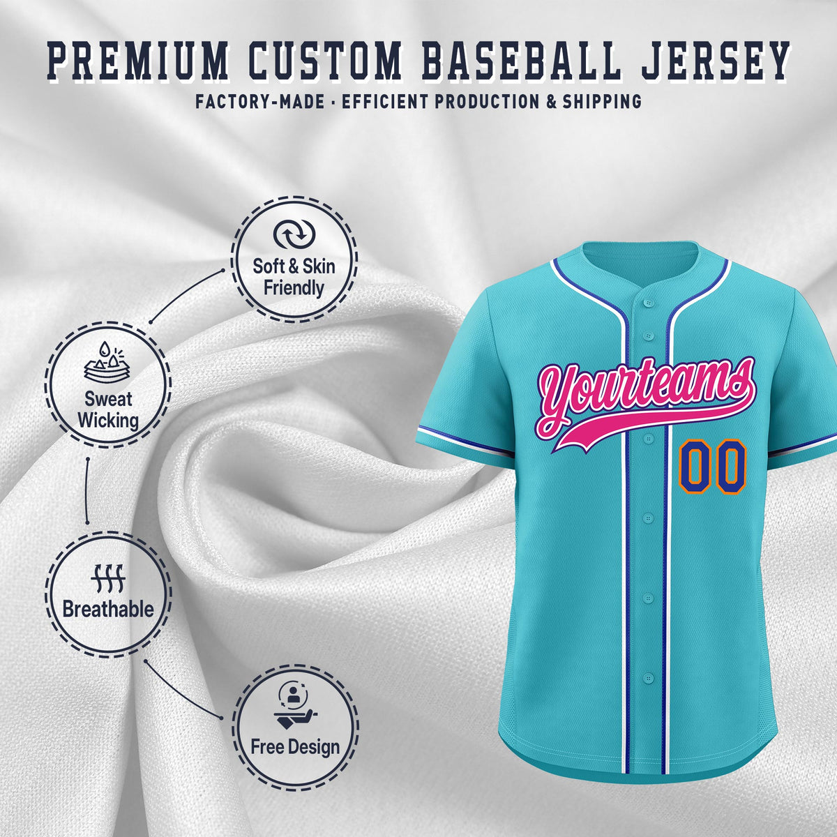 Custom Sky Blue Classic Style Stitched Sports Uniform Personalized For Teams Quick Dry Baseball Jersey| KXKSHOP