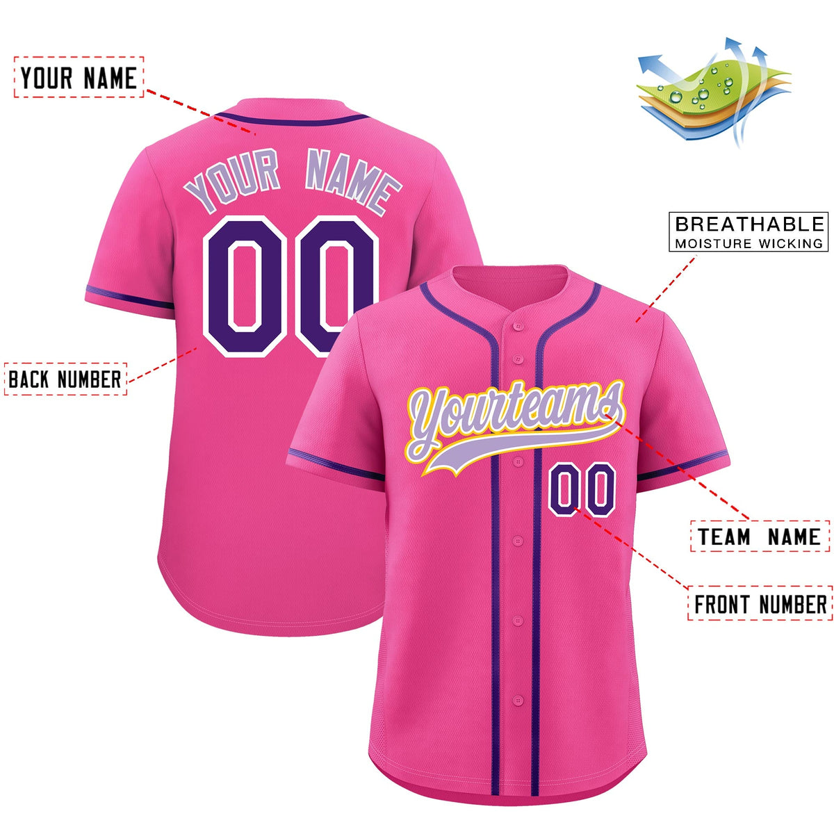 Custom Pink Classic Style Stitched Sports Uniform Personalized For Teams Quick Dry Baseball Jersey| KXKSHOP