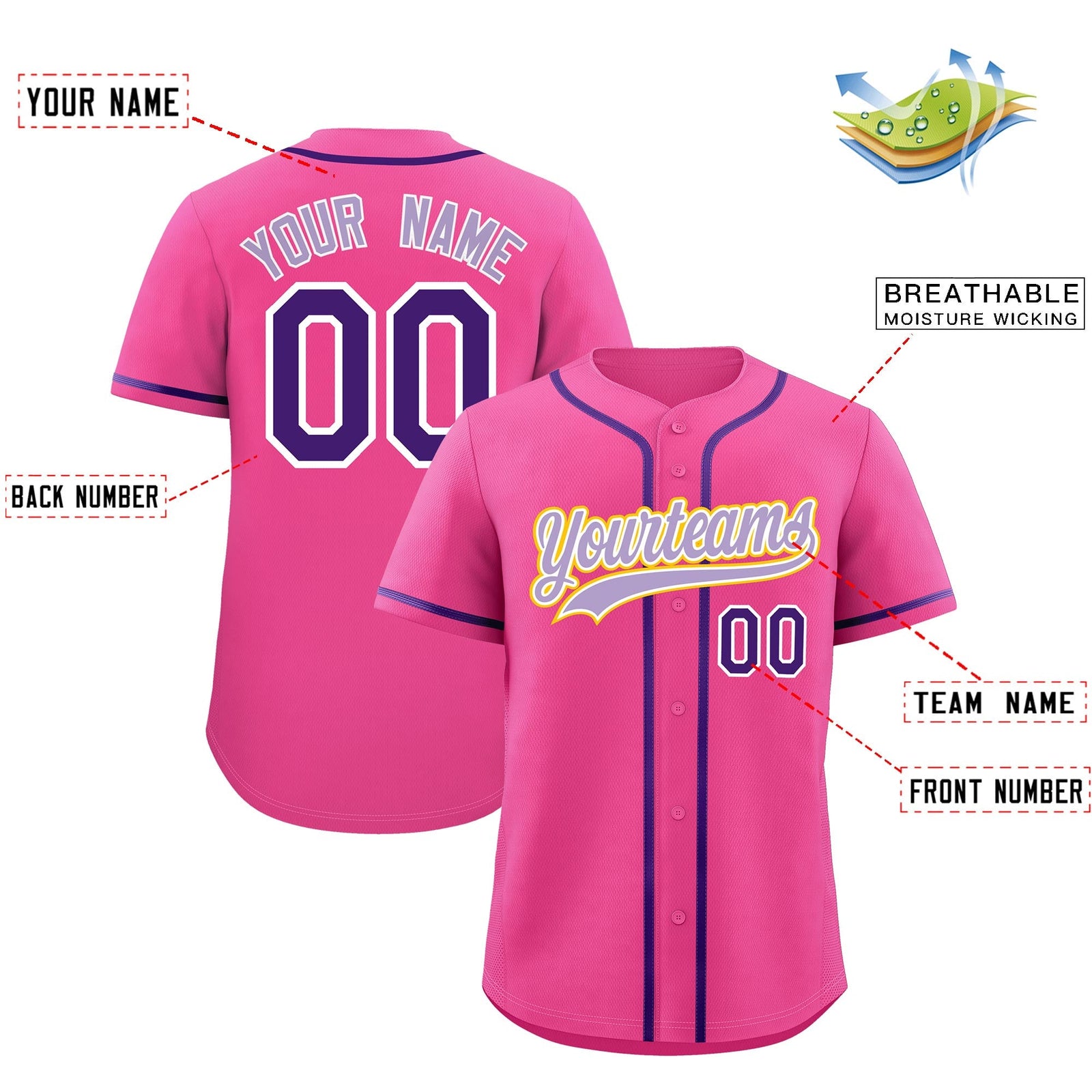 Custom Pink Classic Style Stitched Sports Uniform Personalized For Teams Quick Dry Baseball Jersey| KXKSHOP