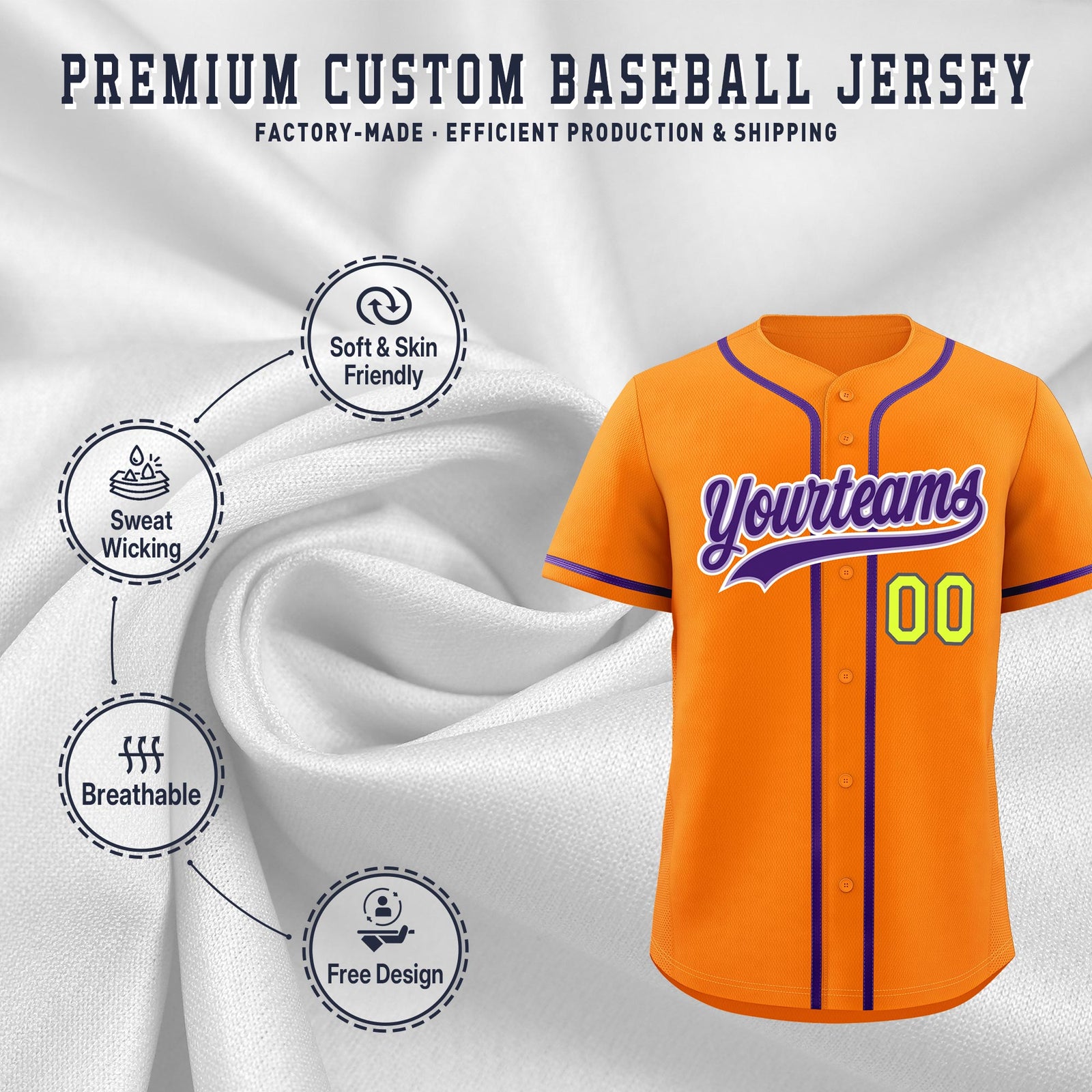 Custom Orange Classic Style Stitched Sports Uniform Personalized For Teams Quick Dry Baseball Jersey| KXKSHOP
