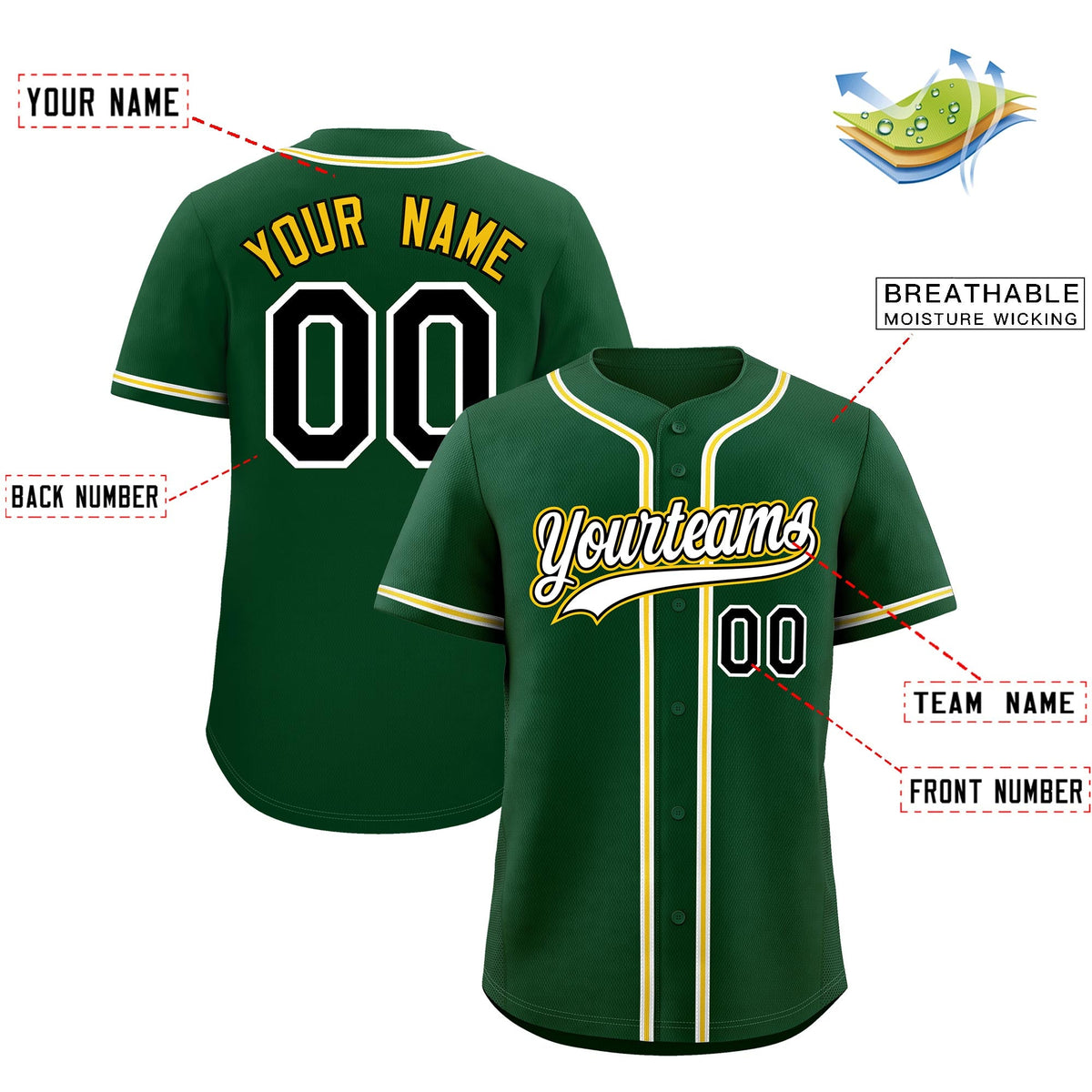 Custom Green Classic Style Stitched Sports Uniform Personalized For Teams Quick Dry Baseball Jersey| KXKSHOP