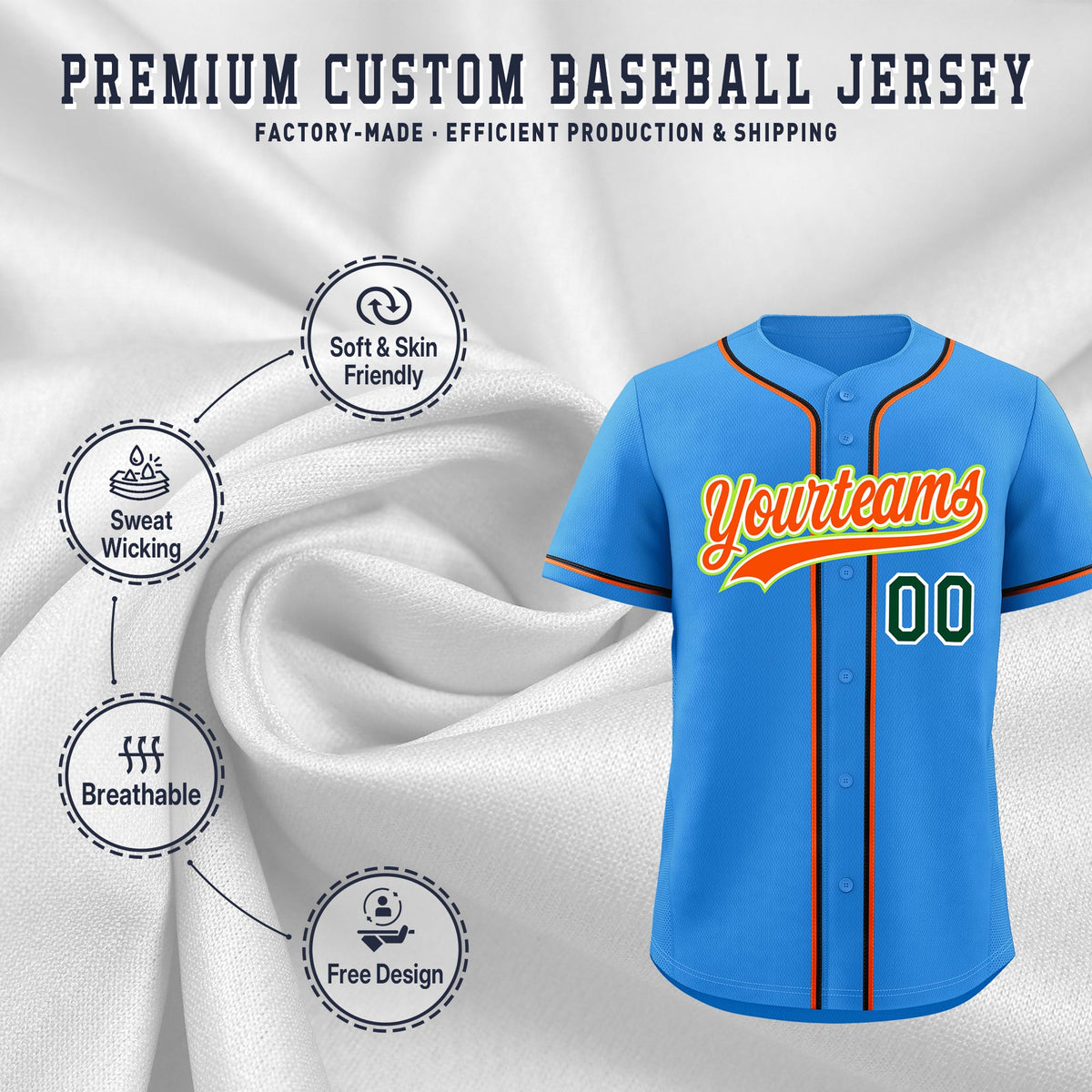 Custom Light Blue Classic Style Stitched Sports Uniform Personalized For Teams Quick Dry Baseball Jersey| KXKSHOP