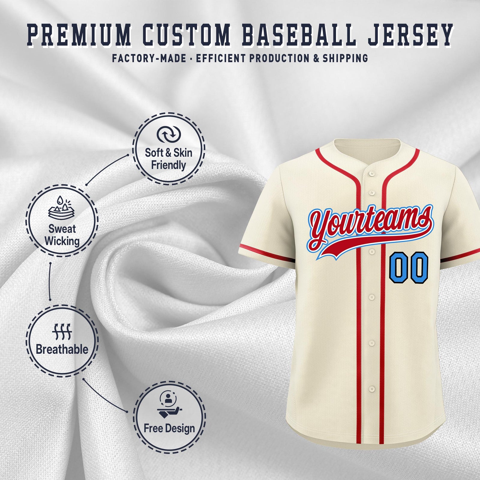Custom Cream Classic Style Stitched Sports Uniform Personalized For Teams Quick Dry Baseball Jersey| KXKSHOP