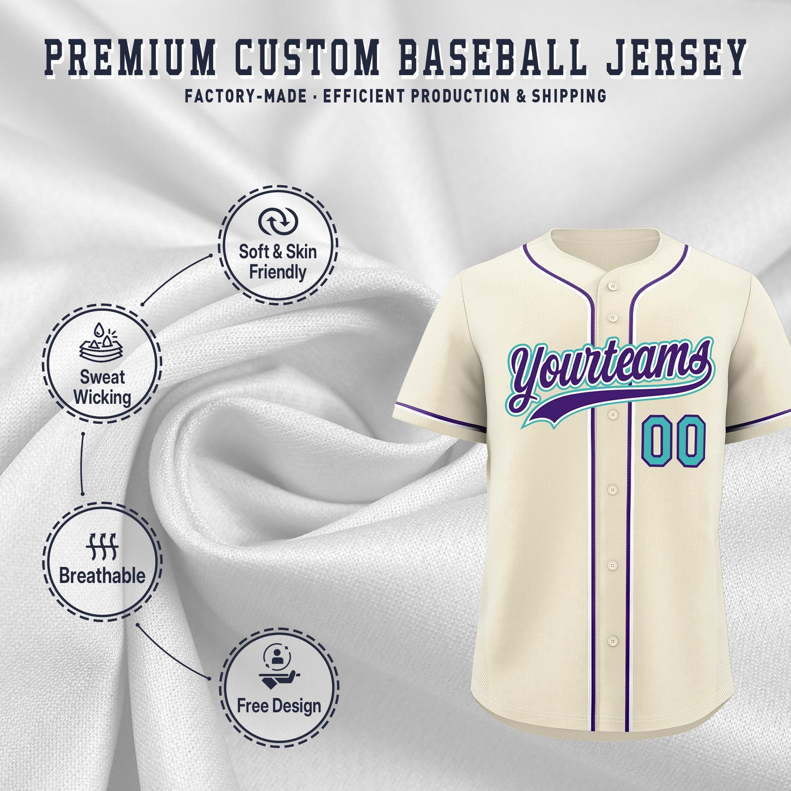Custom Cream Classic Style Stitched Sports Uniform Personalized For Teams Quick Dry Baseball Jersey| KXKSHOP