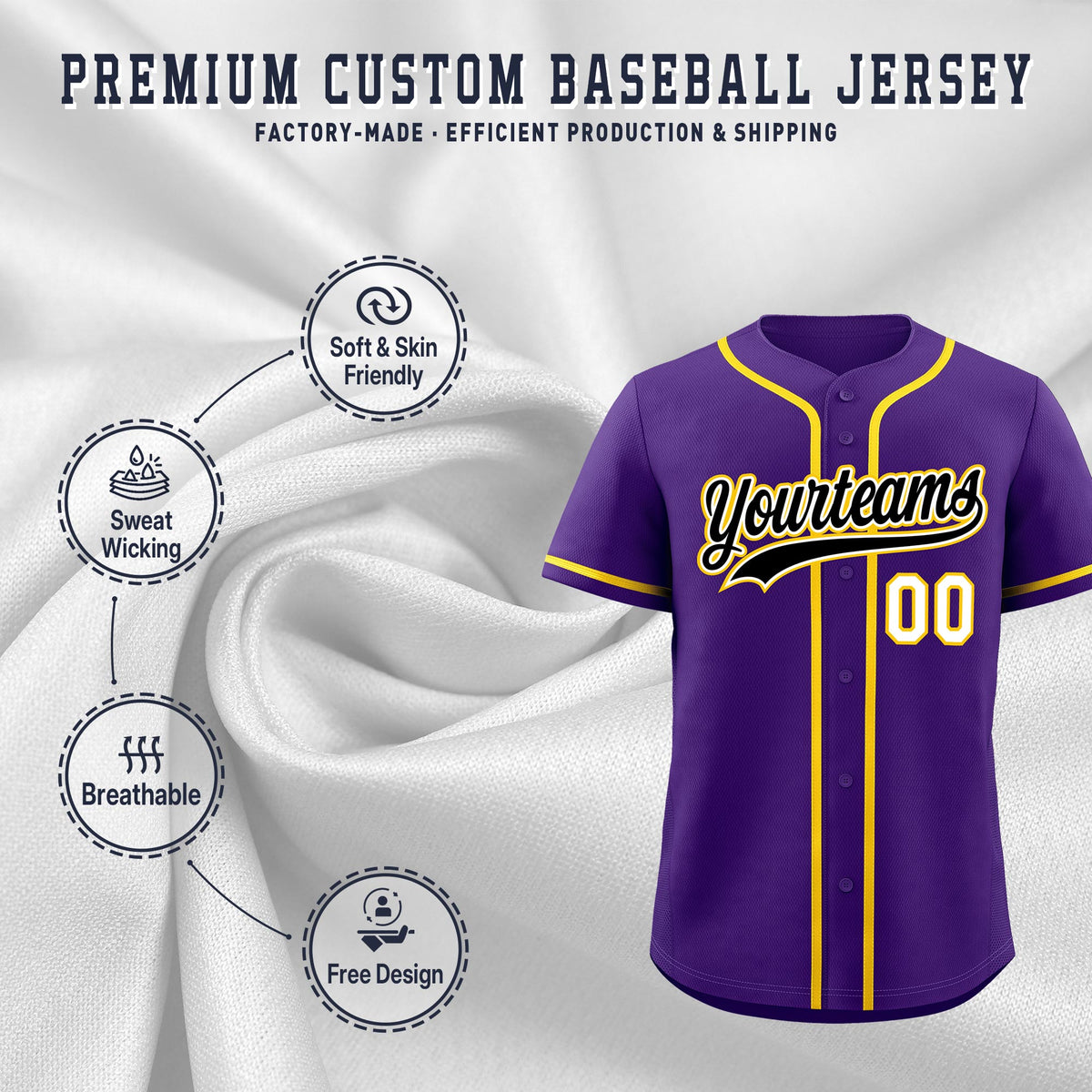 Custom Purple Classic Style Stitched Sports Uniform Personalized For Teams Lightweight Baseball Jersey| KXKSHOP