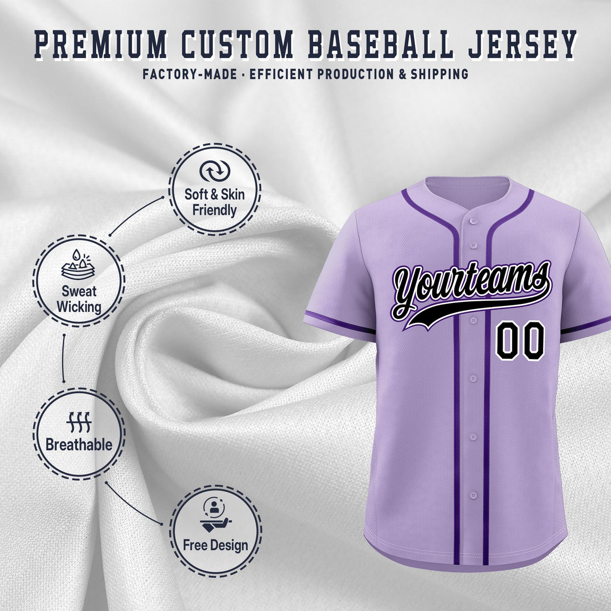 Custom Light Purple Classic Style Stitched Sports Uniform Personalized For Teams Quick Dry Baseball Jersey| KXKSHOP