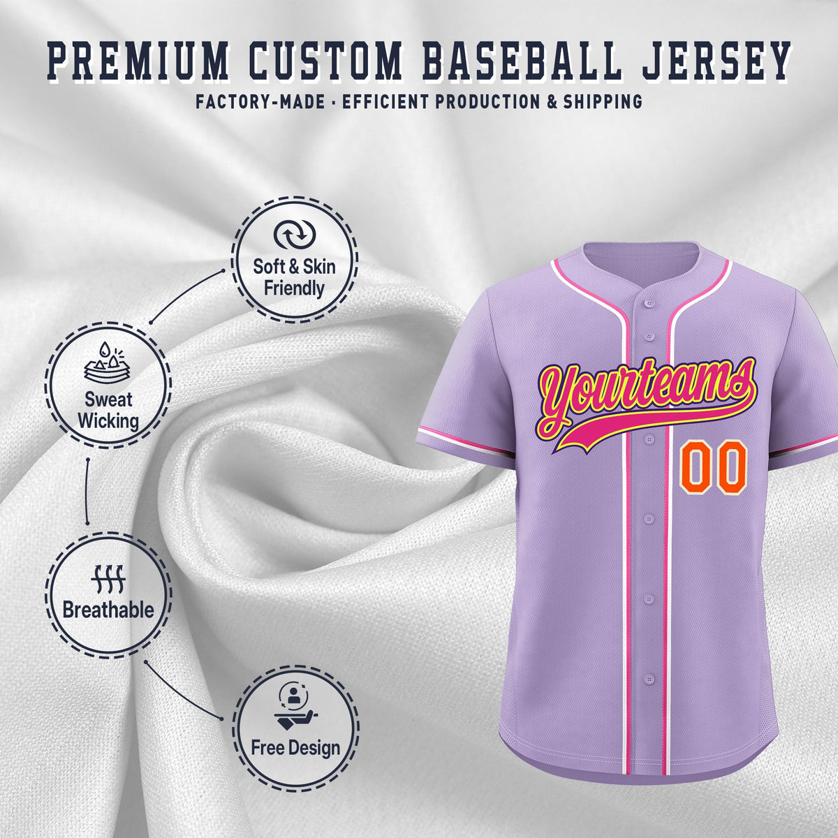 Custom Light Purple Classic Style Stitched Sports Uniform Personalized For Teams Lightweight Baseball Jersey| KXKSHOP