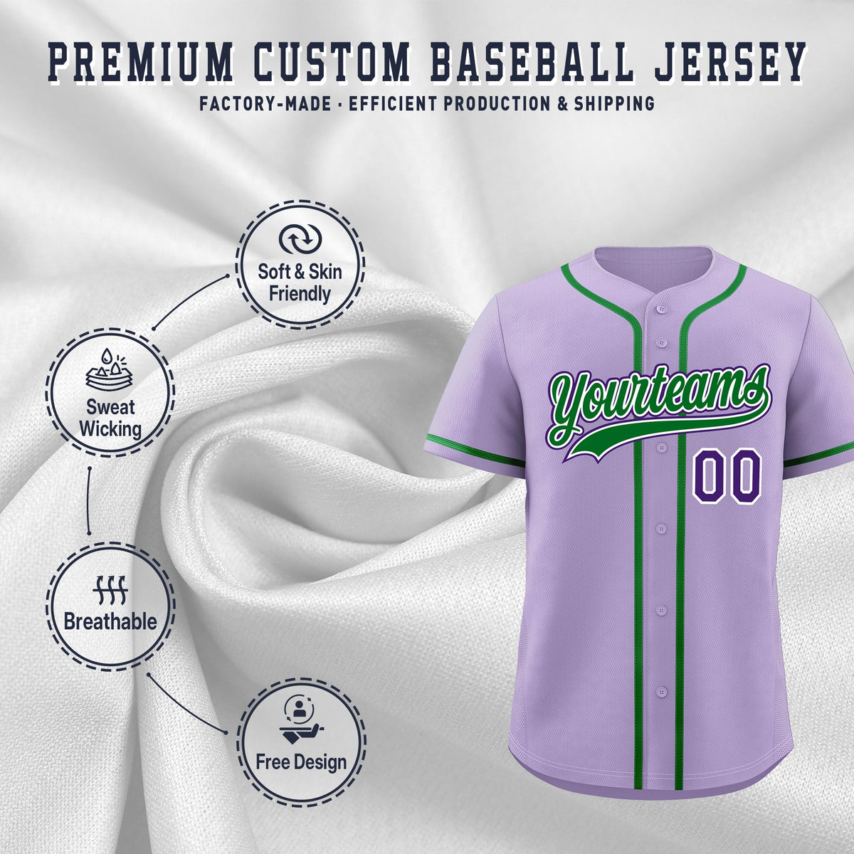 Custom Light Purple Classic Style Stitched Sports Uniform Personalized For Teams Quick Dry Baseball Jersey| KXKSHOP