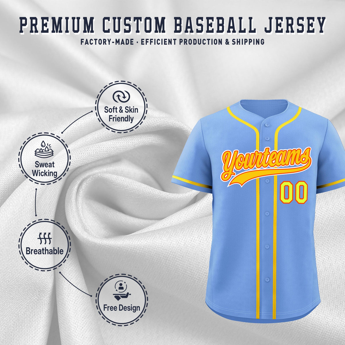 Custom Light Blue Classic Style Stitched Sports Uniform Personalized For Teams Quick Dry Baseball Jersey| KXKSHOP