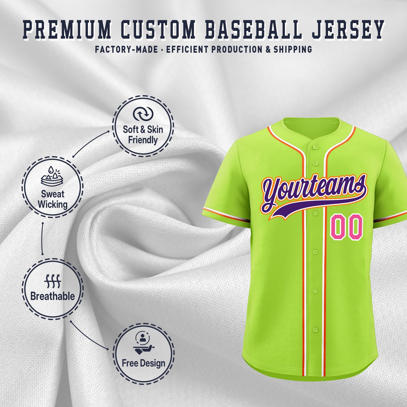 Custom Neon Green Classic Style Stitched Sports Uniform Personalized For Teams Lightweight Baseball Jersey| KXKSHOP