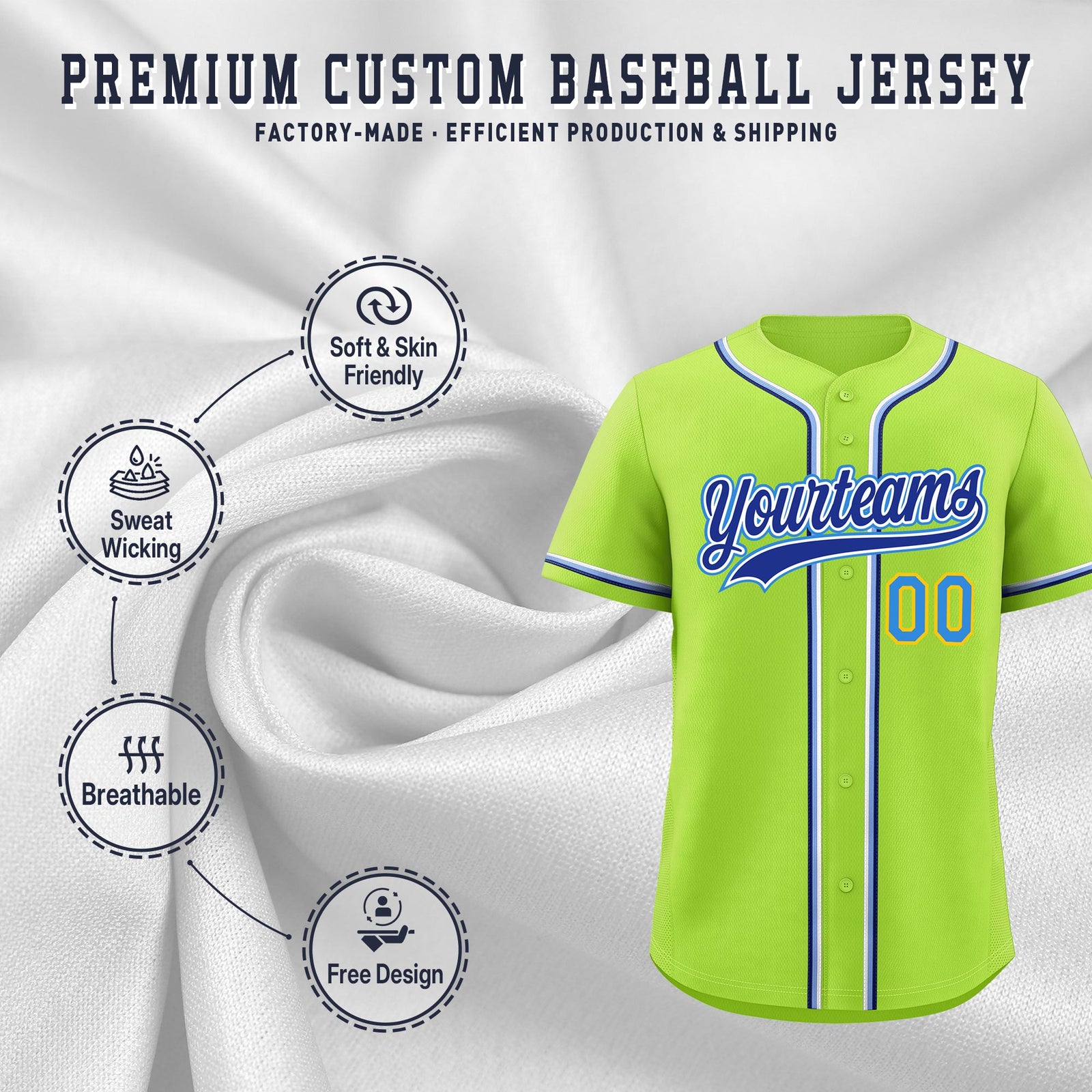 Custom Neon Green Classic Style Stitched Sports Uniform Personalized For Teams Quick Dry Baseball Jersey| KXKSHOP