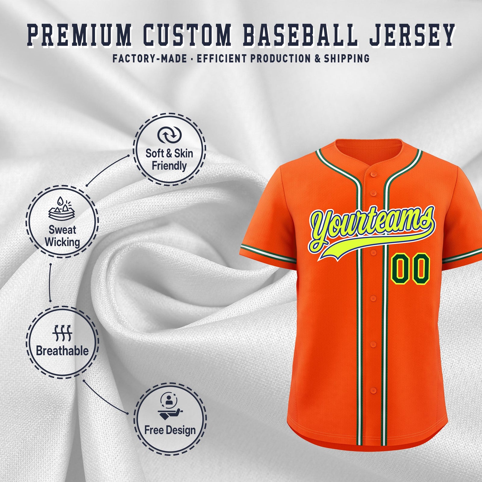 Custom Orange Classic Style Stitched Sports Uniform Personalized For Teams Quick Dry Baseball Jersey| KXKSHOP