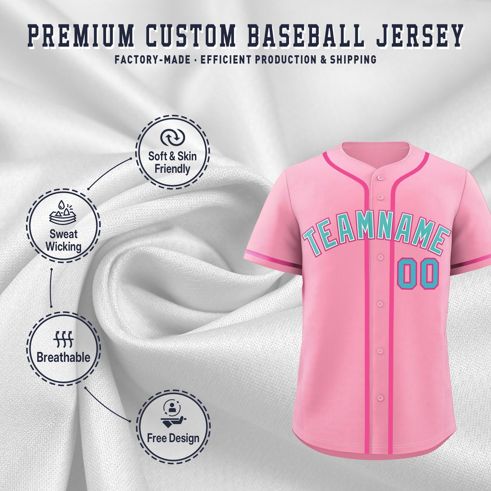 Custom Light Pink Classic Style Stitched Sports Uniform Personalized For Teams Lightweight Baseball Jersey| KXKSHOP