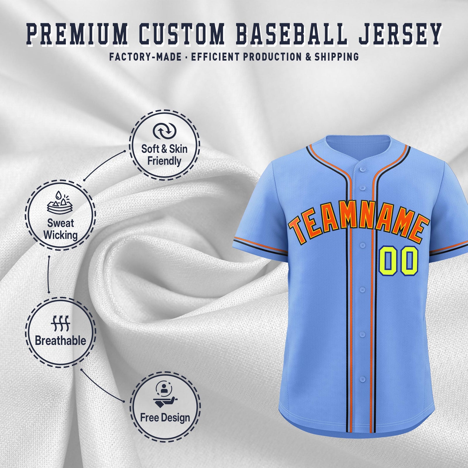 Custom Light Blue Classic Style Stitched Sports Uniform Personalized For Teams Lightweight Baseball Jersey| KXKSHOP