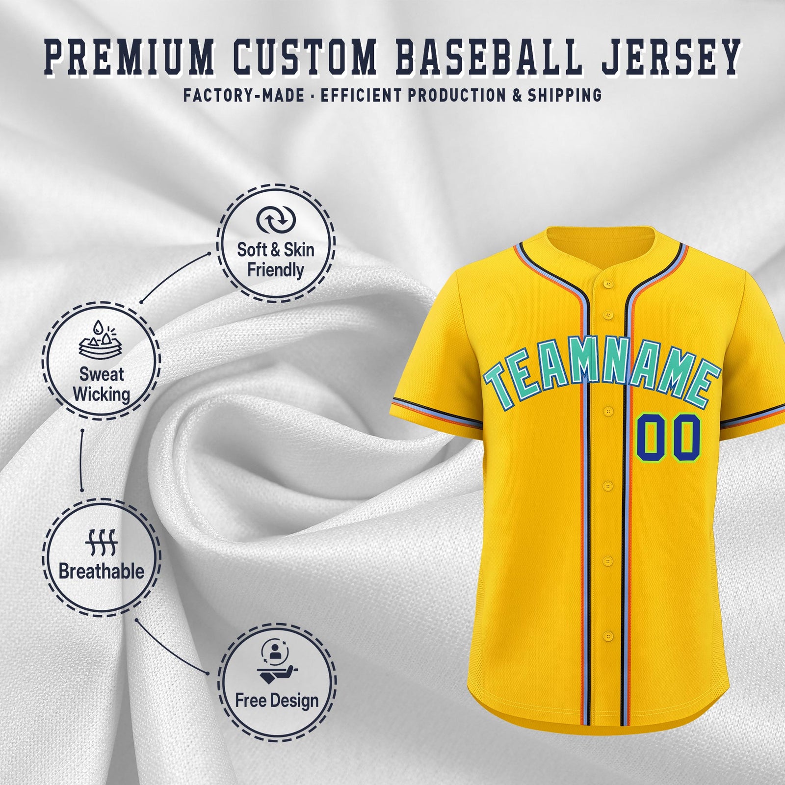 Custom Yellow Classic Style Stitched Sports Uniform Personalized For Teams Quick Dry Baseball Jersey| KXKSHOP