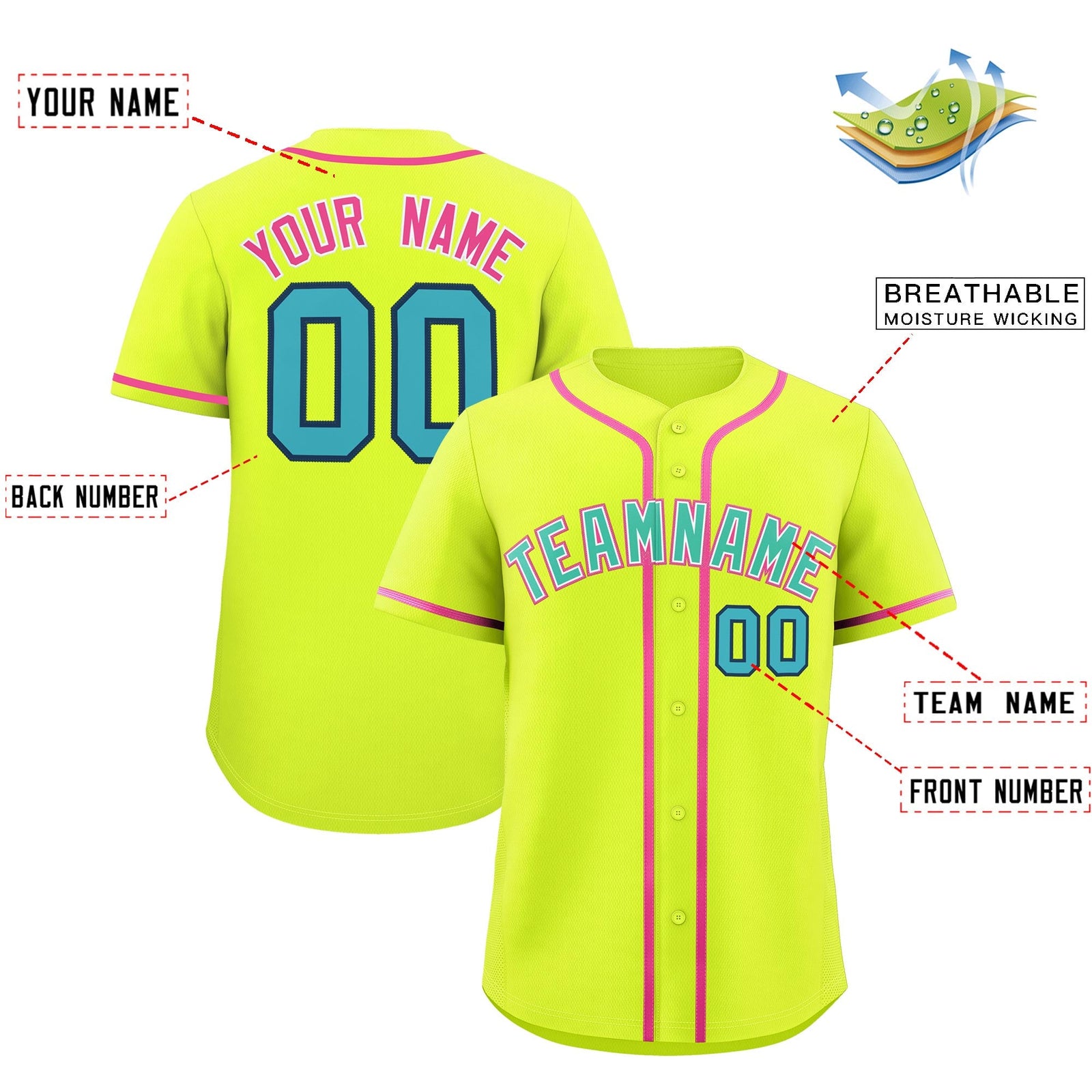 Custom Fluorescent Green Classic Style Stitched Sports Uniform Personalized For Teams Quick Dry Baseball Jersey| KXKSHOP