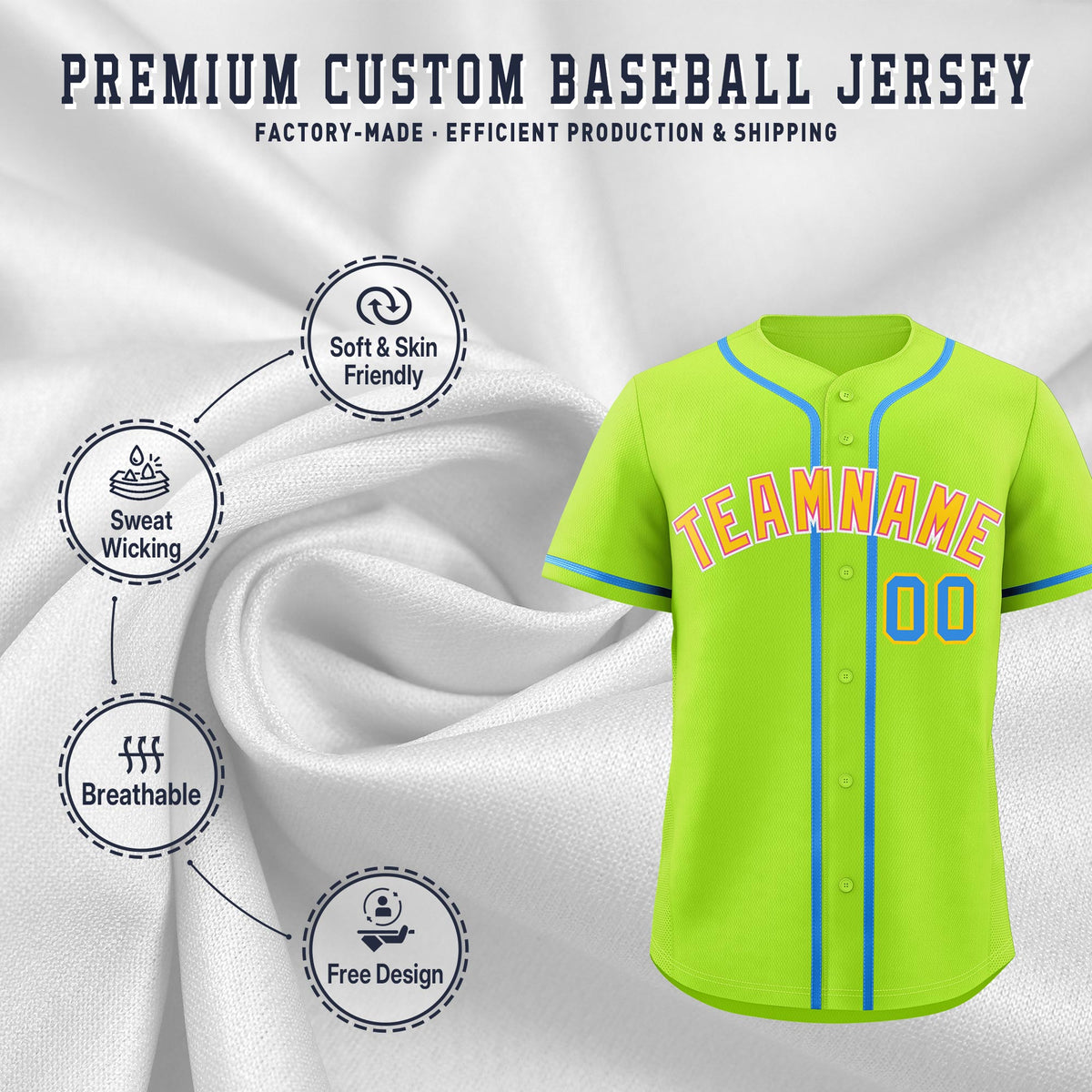 Custom Neon Creen Classic Style Stitched Sports Uniform Personalized For Teams Lightweight Baseball Jersey| KXKSHOP