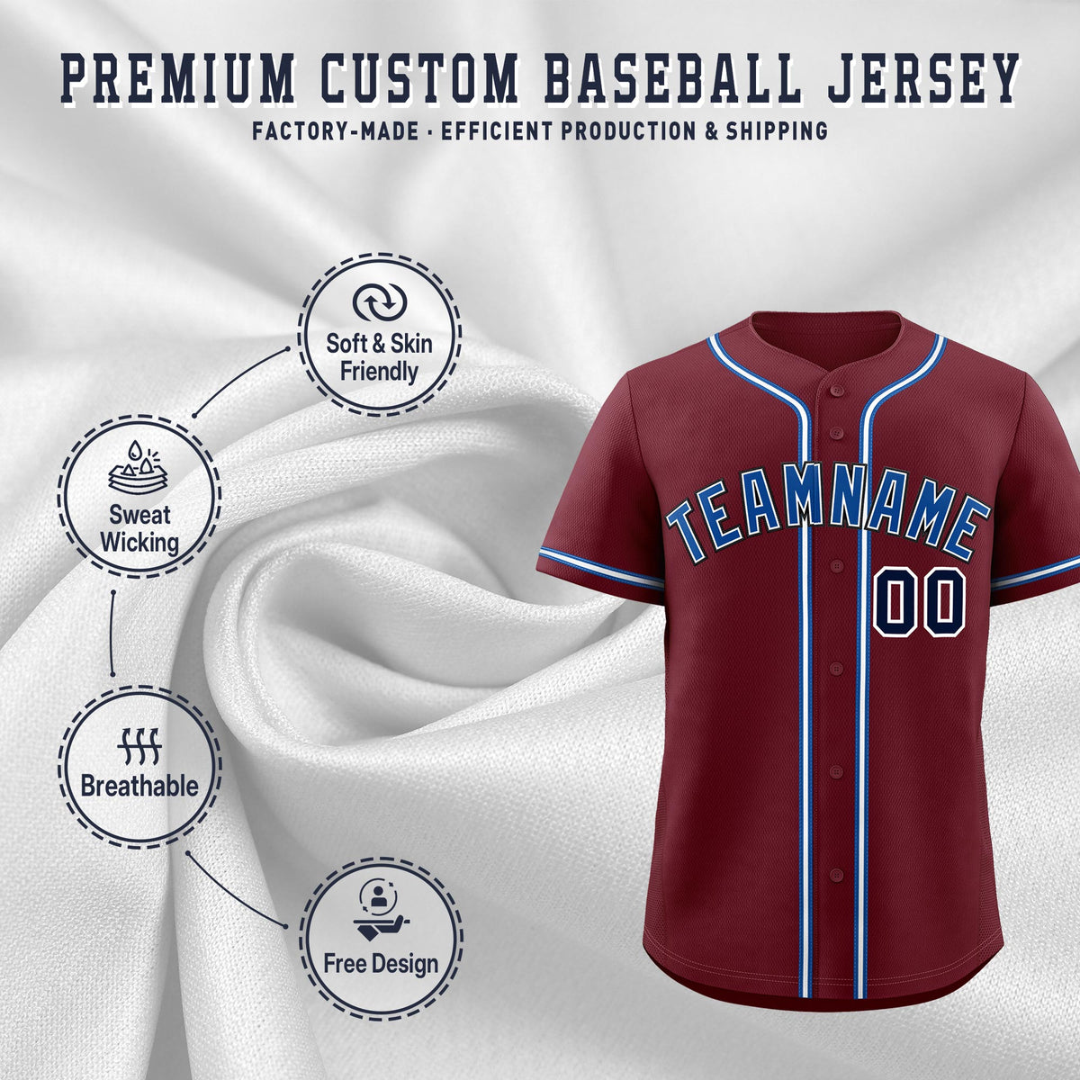 Custom Maroon Classic Style Stitched Sports Uniform Personalized For Teams Lightweight Baseball Jersey| KXKSHOP