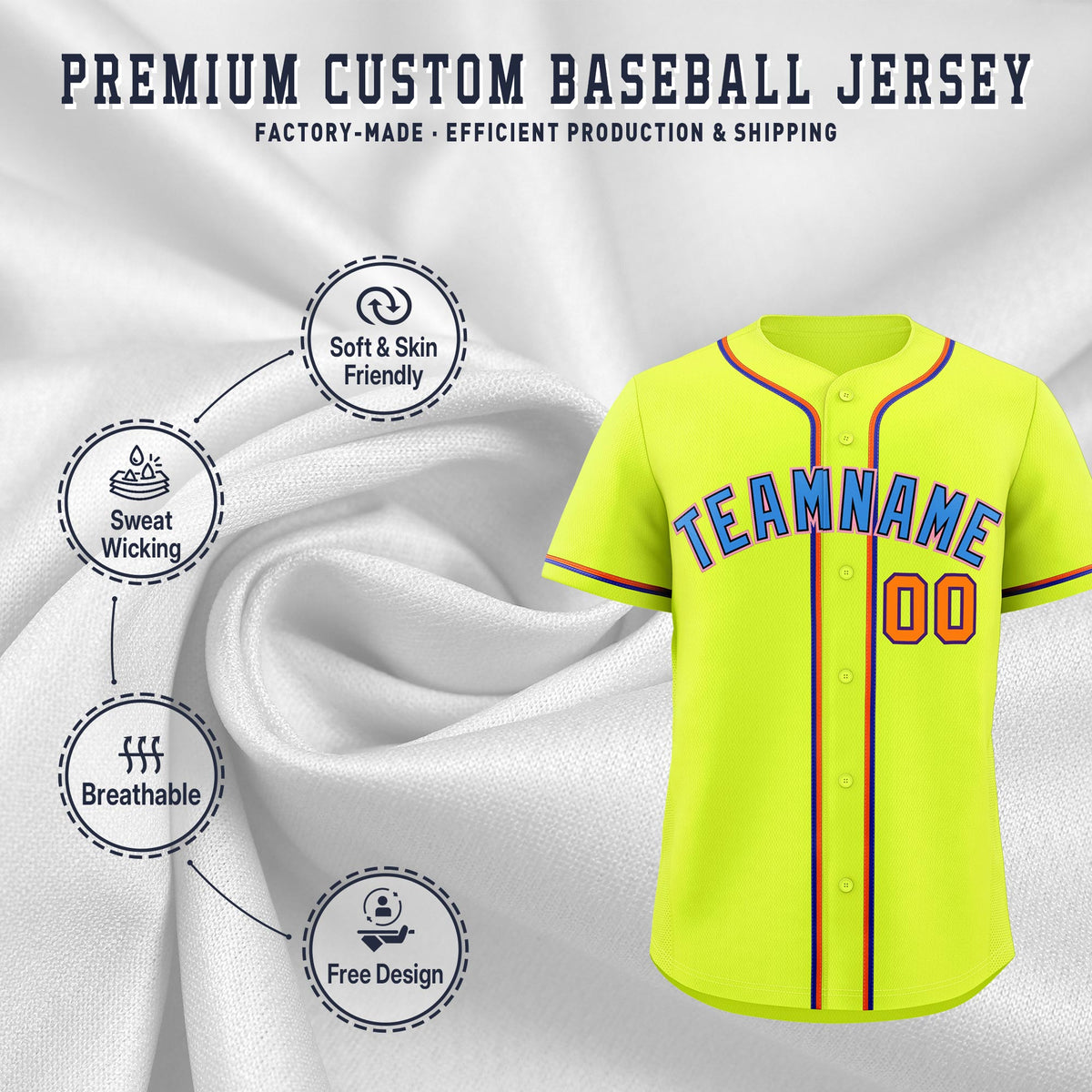 Custom Fluorescent Green Classic Style Stitched Sports Uniform Personalized For Teams Quick Dry Baseball Jersey| KXKSHOP