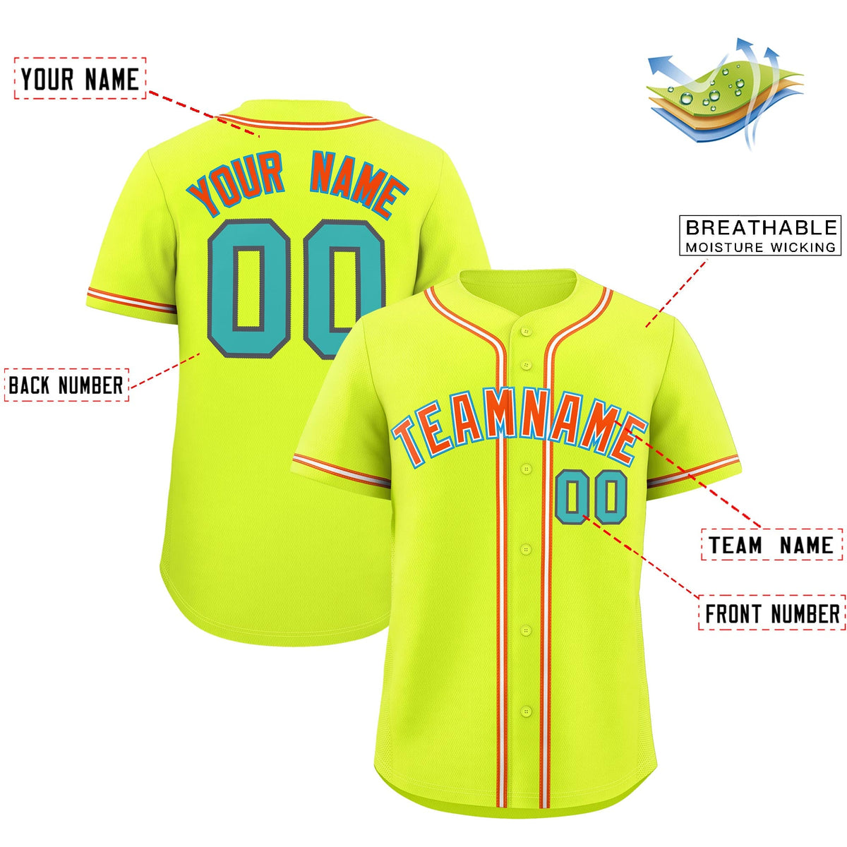 Custom Fluorescent Green Classic Style Stitched Sports Uniform Personalized For Teams Lightweight Baseball Jersey| KXKSHOP