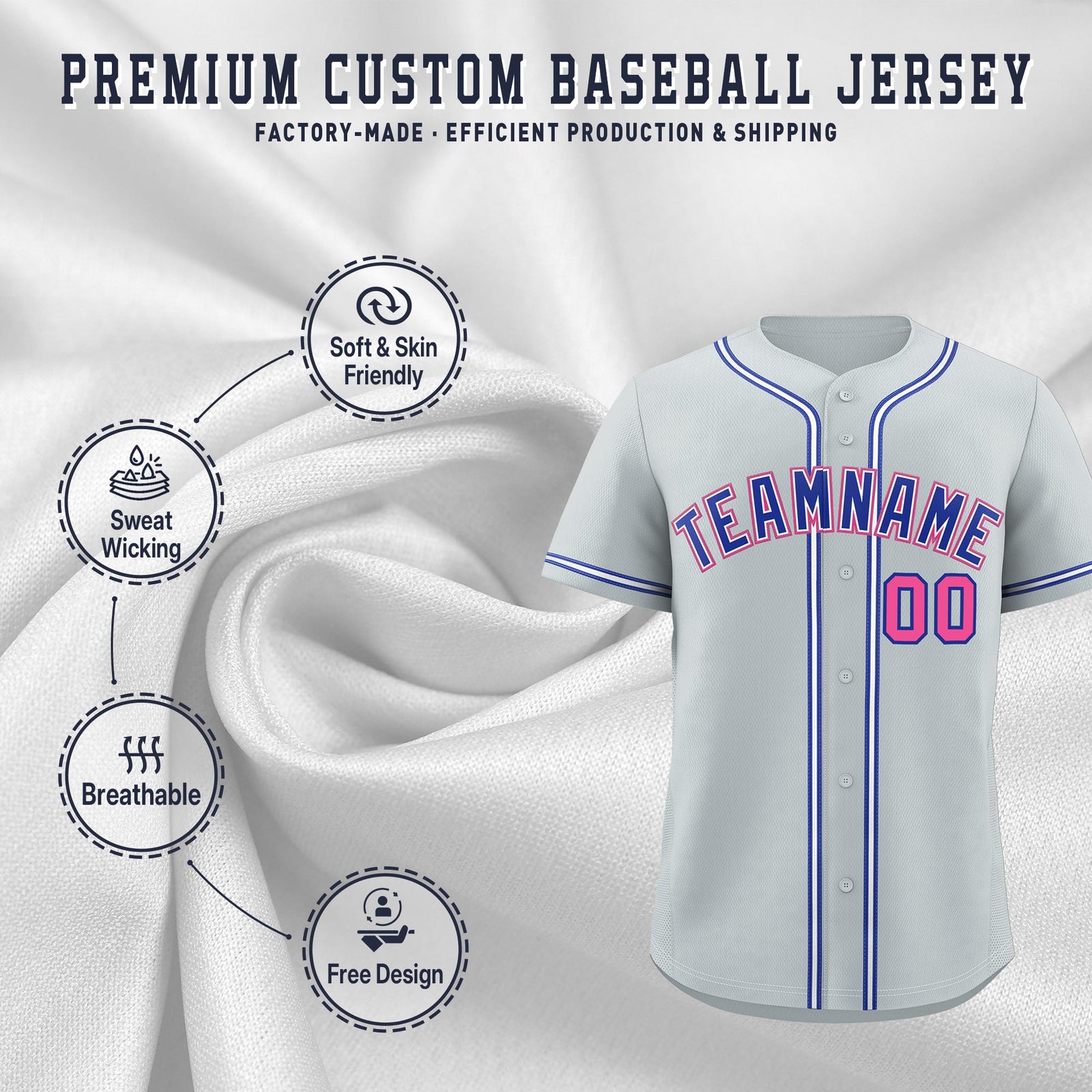 Custom Silver Classic Style Stitched Sports Uniform Personalized For Teams Lightweight Baseball Jersey| KXKSHOP