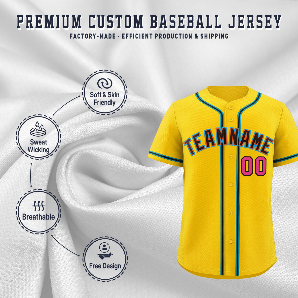 Custom Gold Classic Style Stitched Sports Uniform Personalized For Teams Quick Dry Baseball Jersey| KXKSHOP
