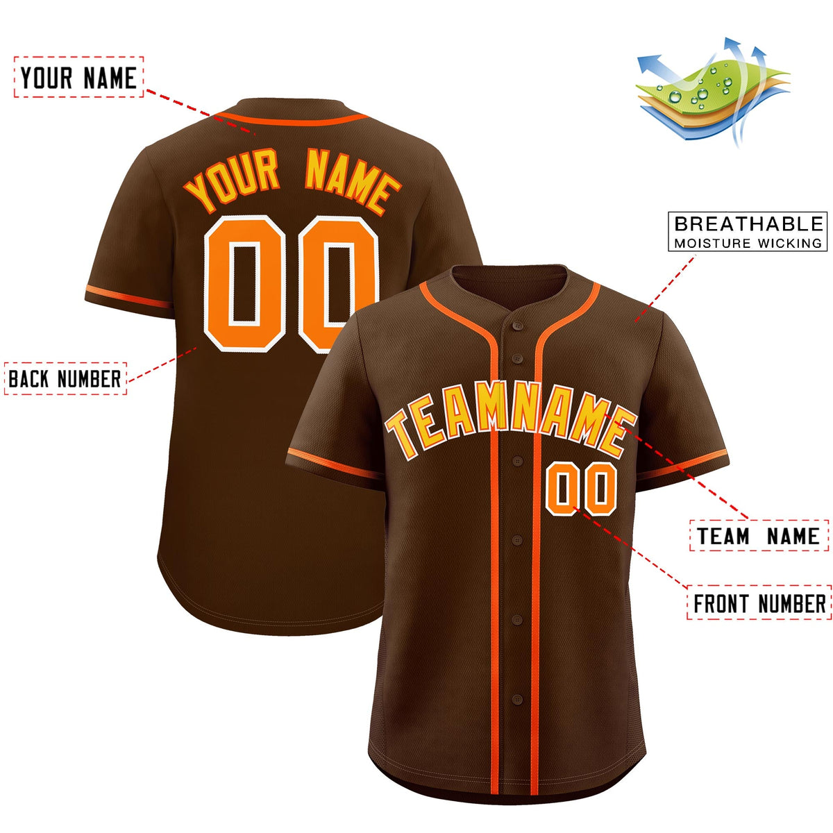 Custom Brown Classic Style Stitched Sports Uniform Personalized For Teams Lightweight Baseball Jersey| KXKSHOP