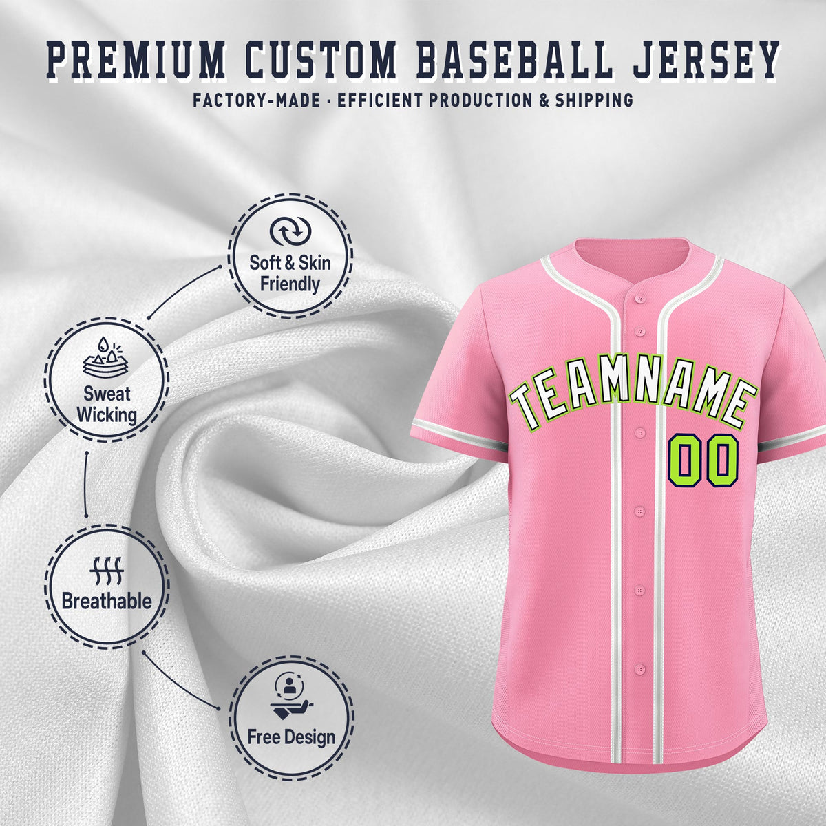 Custom Light Pink Classic Style Stitched Sports Uniform Personalized For Teams Quick Dry Baseball Jersey| KXKSHOP